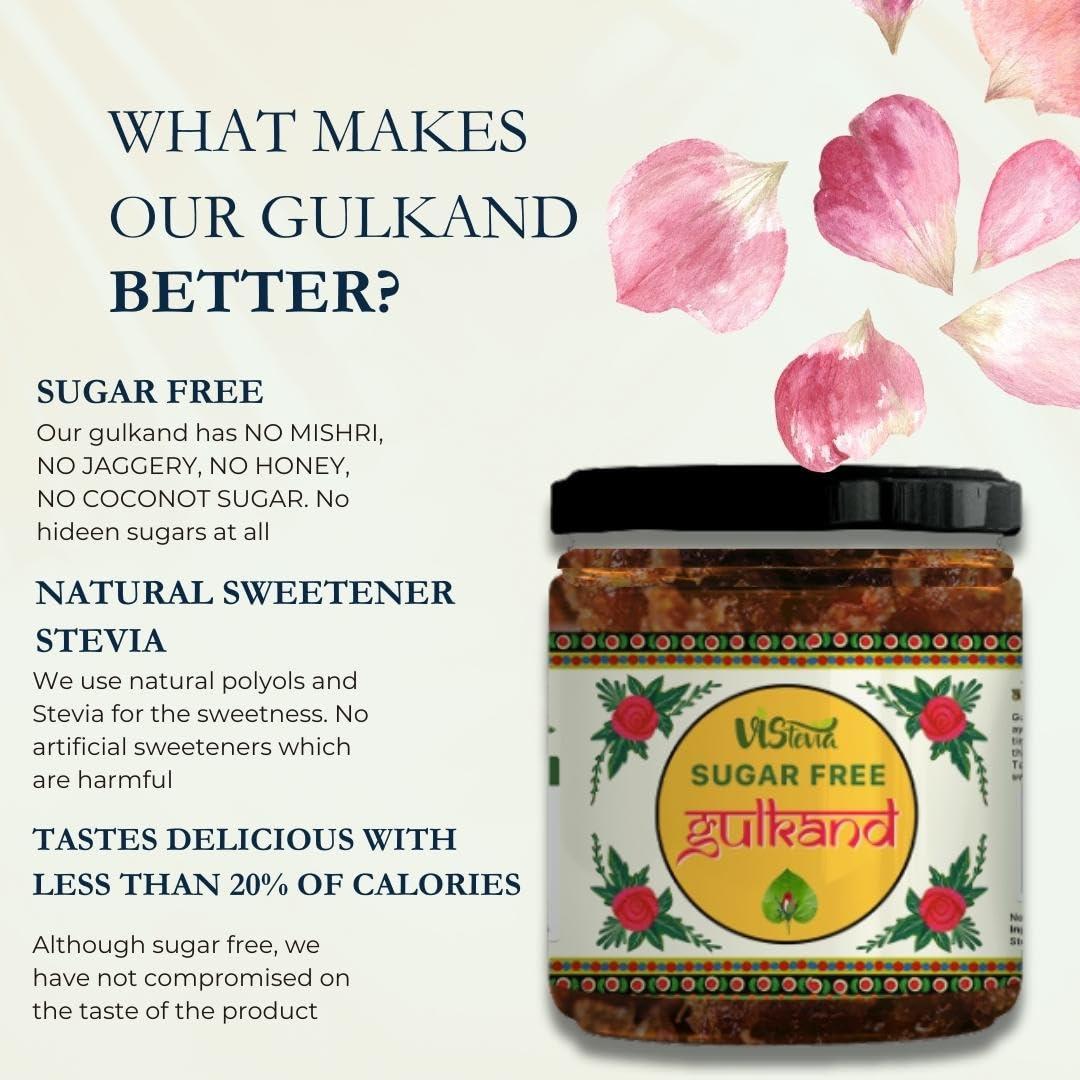 VISTEVIA Vistevia Sugar Free Gulkand (Rose Jam), Diabetic and Keto Friendly - Sweetened Naturally with Stevia - Tastes Delicious - Pack of 1 (230GM)