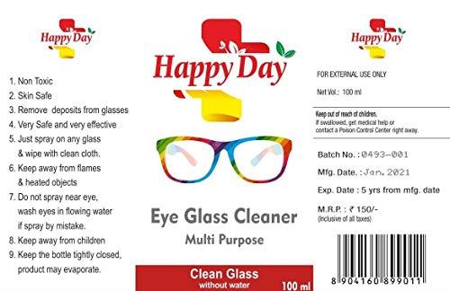 Happy Day Happy Day Eye Glass/Spectacles Cleaner Spray ,4 PCs Total 300 ml -Pure & Safe- Best for cleaning Camera Lens ,Sunglasses LED & LCD TV, Computer Monitor, Laptop, and iPad Screens ( 2 x 100 + 2 x 50 ml)