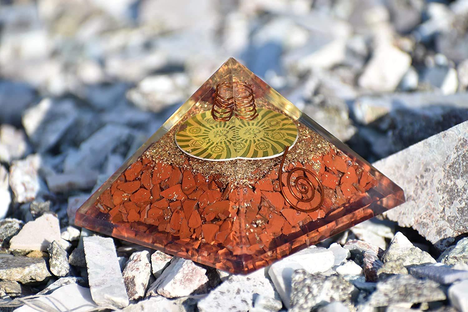 Orgonite Shop OrgoniteShop Red Jasper Orgone Pyramid for Positive Energy – Healing Crystal Pyramid for Meditation Orgonite Pyramid for Positive Energy – Energy Pyramid Flower of Life