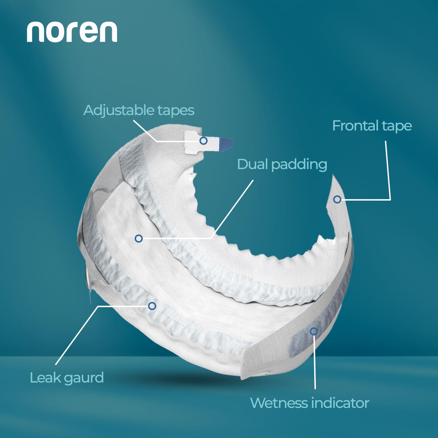 noren Noren Adult Diaper Tape Style, 50 Pieces - Medium, Waist Size (28-47 inches) - Advanced Leak Protection, Cotton Soft Material, Odour free, Senior Citizen Products, Unisex- Pack of 5