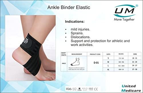 UM UNITED MEDICARE Ankle Binder Elastic (Premium) | Ankle Binder Ankle support | Ankle Band for Pain Relief | Stretchable Ankle Wrap for Sports | (S)