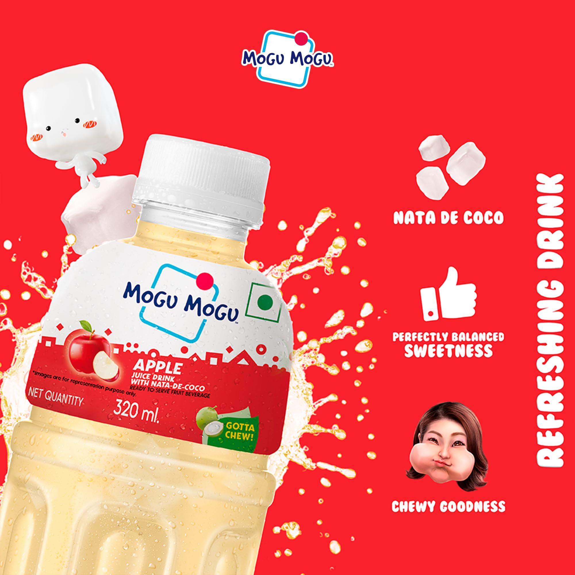 Mogu Mogu Mogu Mogu Apple Juice with 25% NATA De Coco | Energy Booster Drink | Full of Fruit Fibres | No Added Preservatives and Colours -300ml (Pack of 6)