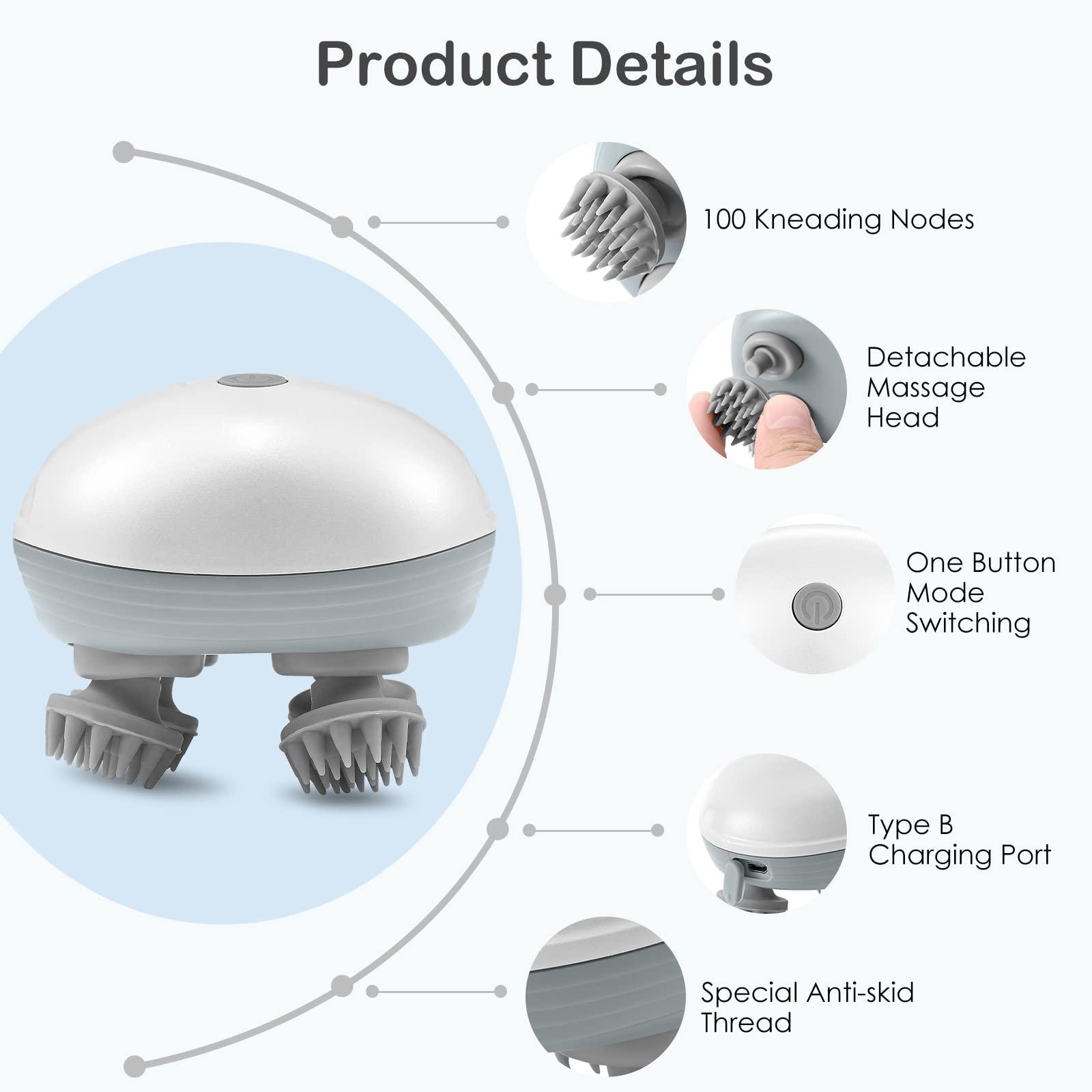 fomey Fomey Electric Scalp Massager, 3 Modes Head Massager Scalp Hair Growth Portable Waterproof Pet Massager for Dogs and Cats with 4 Massage Heads Deep Clean and Stress Relax, Gifts for Men Dad