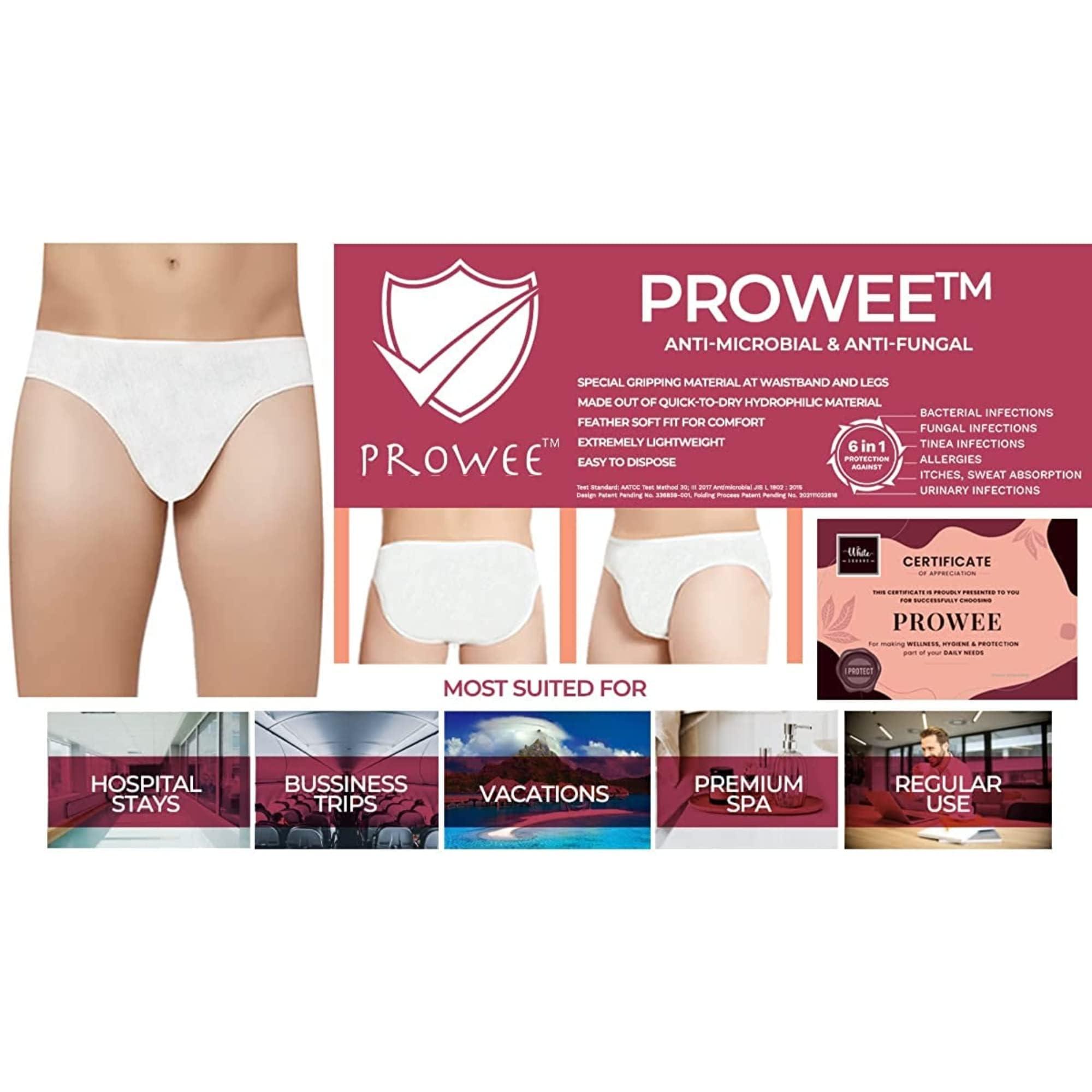 PROWEE Disposable Underwear Brief for Men for Regular Use, Travel, Trekking, Camping, Spa, Herbal Treatments, Hospital Stay & Incontinence. Cotton Like comfort with body hugging (L, 10)