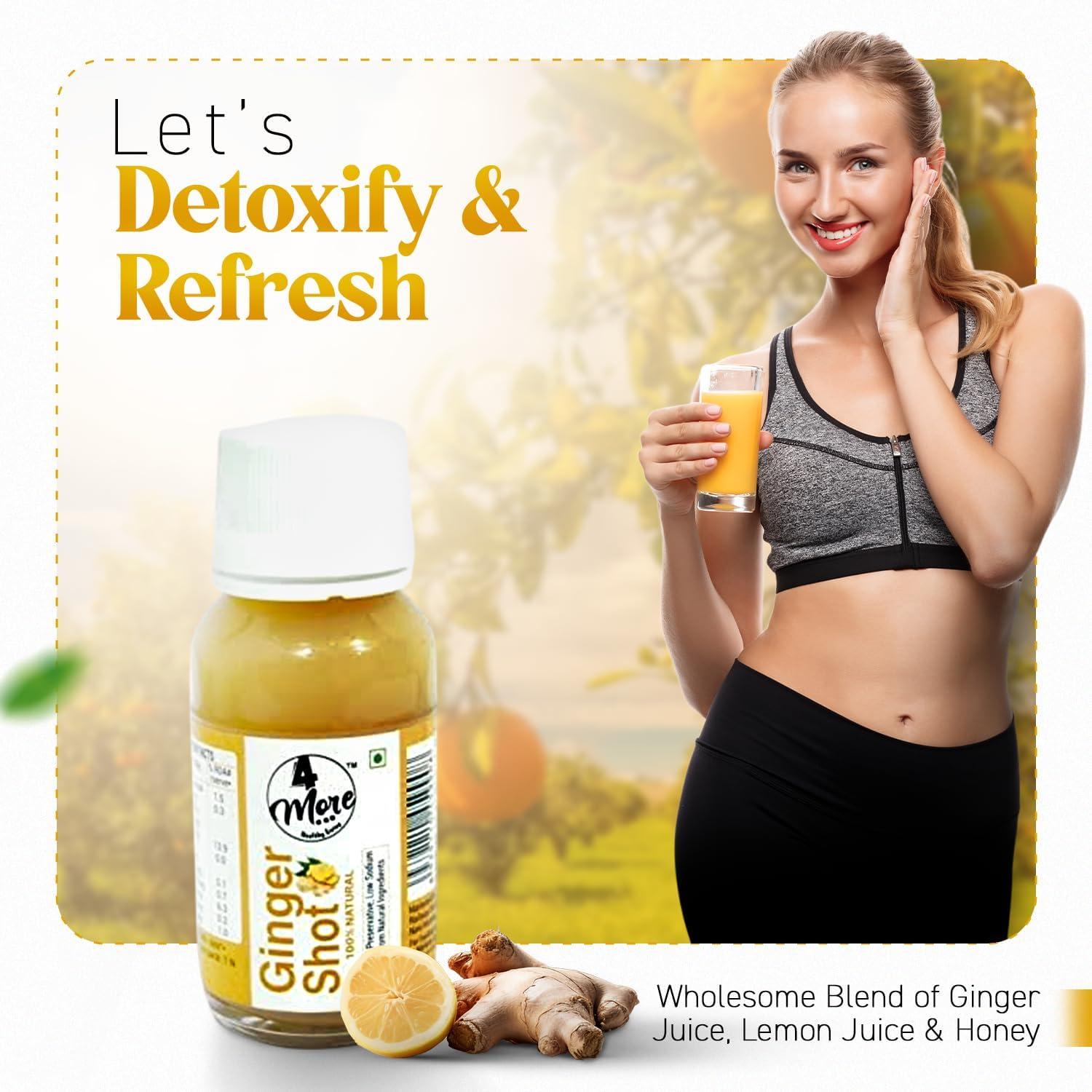 4more 4MORE 100% Natural Cold Pressed Ginger Shot Fortified With Lemon Juice & Honey | 240mL (Pack of 6x40 mL) | No Added Preservatives & Refined Sugar | Natural Ingredients Helps Improve Immunity & Digestion