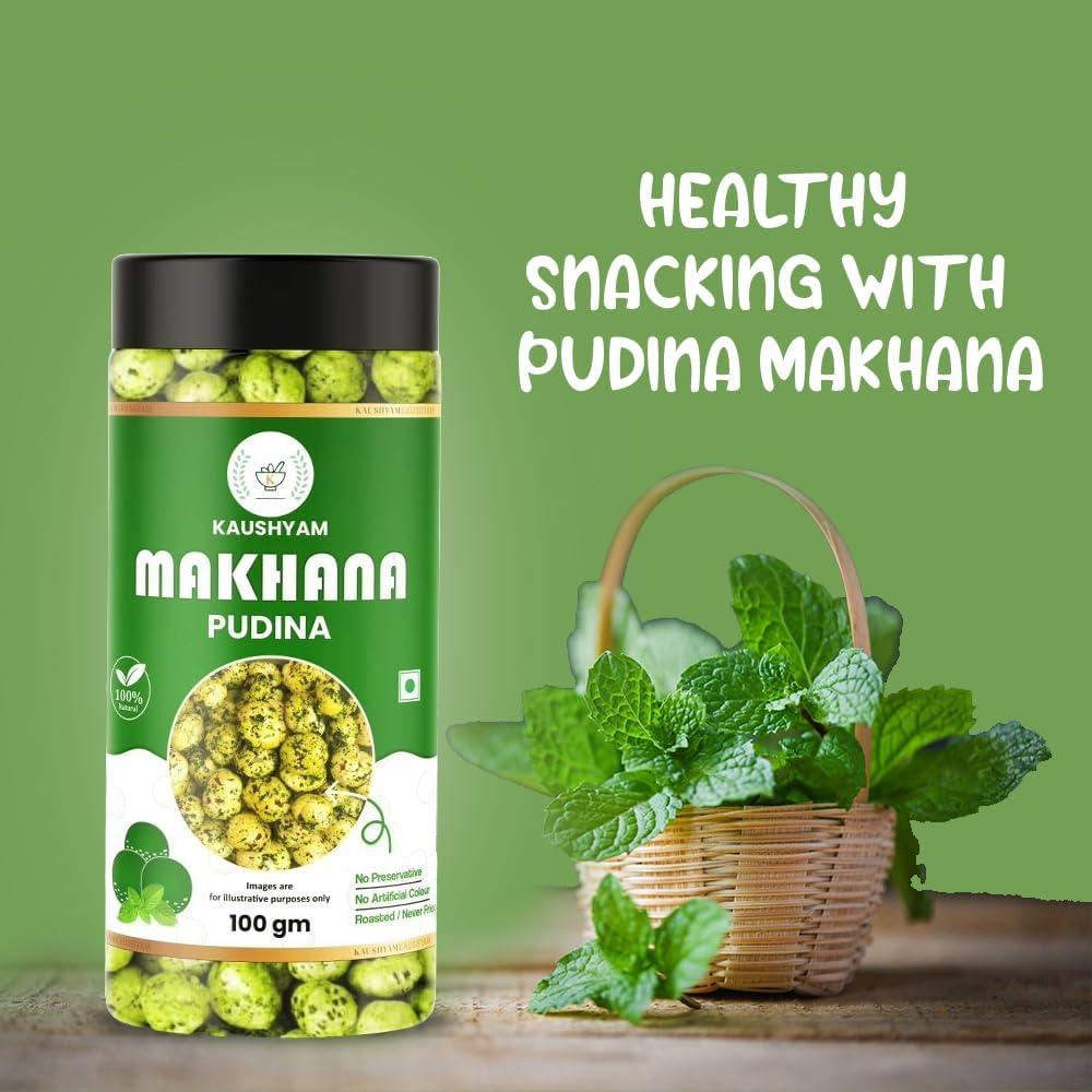 Kaushyam Kaushyam Makhana Roasted Flavoured | Makhana Fox Nut Tasty Crunchy & Healthy Snacks 100 Gm (Pudina Punch)