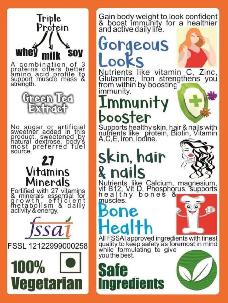 ADVANTA Advanta Women Weight & Mass Gainer Protein Powder, Protein Drink for Breast & Muscle Gain in Women 500 g Kesar Badam