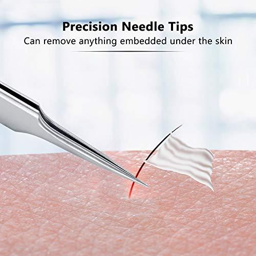 Mudder 3 Pieces Ingrown Hair Tweezers Stainless Steel Splinter Tweezers Pointed Blackhead Remover Precision Eyebrow Tweezers for Facial Hair, Ingrown Hair, Splinter and Blackhead Remover (Silver)
