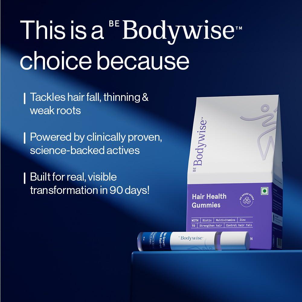 Be Bodywise Be Bodywise Hair Growth Pack, 30 Day Pack, Biotin Hair Gummies (30 Gummies) & Rosemary Hair Growth Serum (Roll-On) 30Ml, For Hair Fall & Hair Thinning - Grams