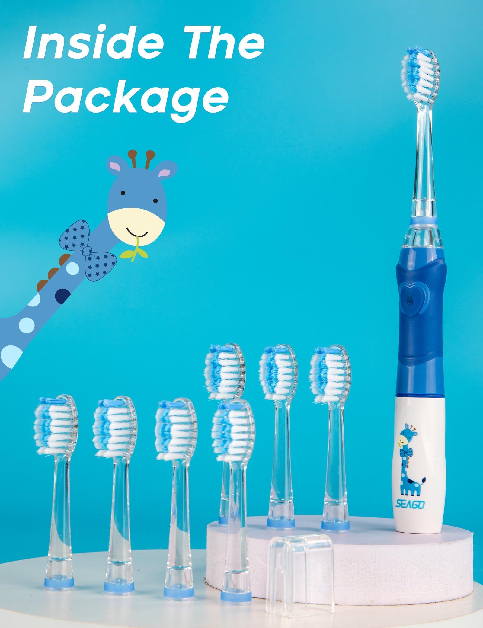 seago Seago Kids Electric Toothbrush, Sonic Battery Power Toothbrushes Toddler Electric Toothbrush with 8 Replacement Brush Heads, Rainbow LED Light for Junior Boys and Girls Ages 3+