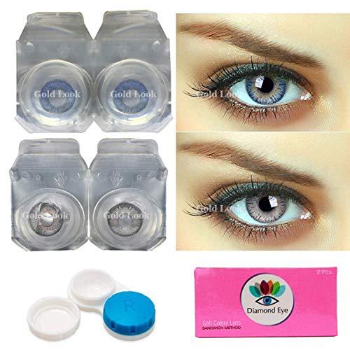 Gold Look Gold Look Monthly Colored Contact Lenses Zero Power for Eye Combo Pack of 2 with 1 Lens Case Dark Grey-Blue
