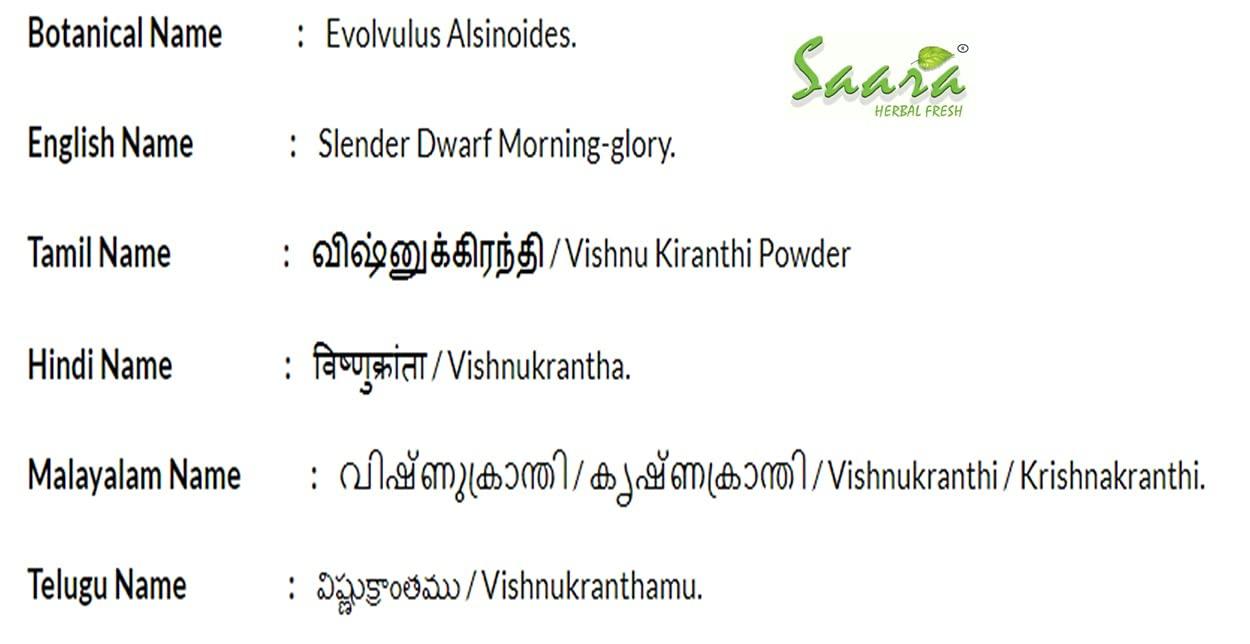 SAARA Saara HERBAL FRESH Vishnukranthi Powder, 300g, Shankhapushpi, Vishnukrantha, Morning Glory, Sankaholi Powder, (pack of 3x 100g)