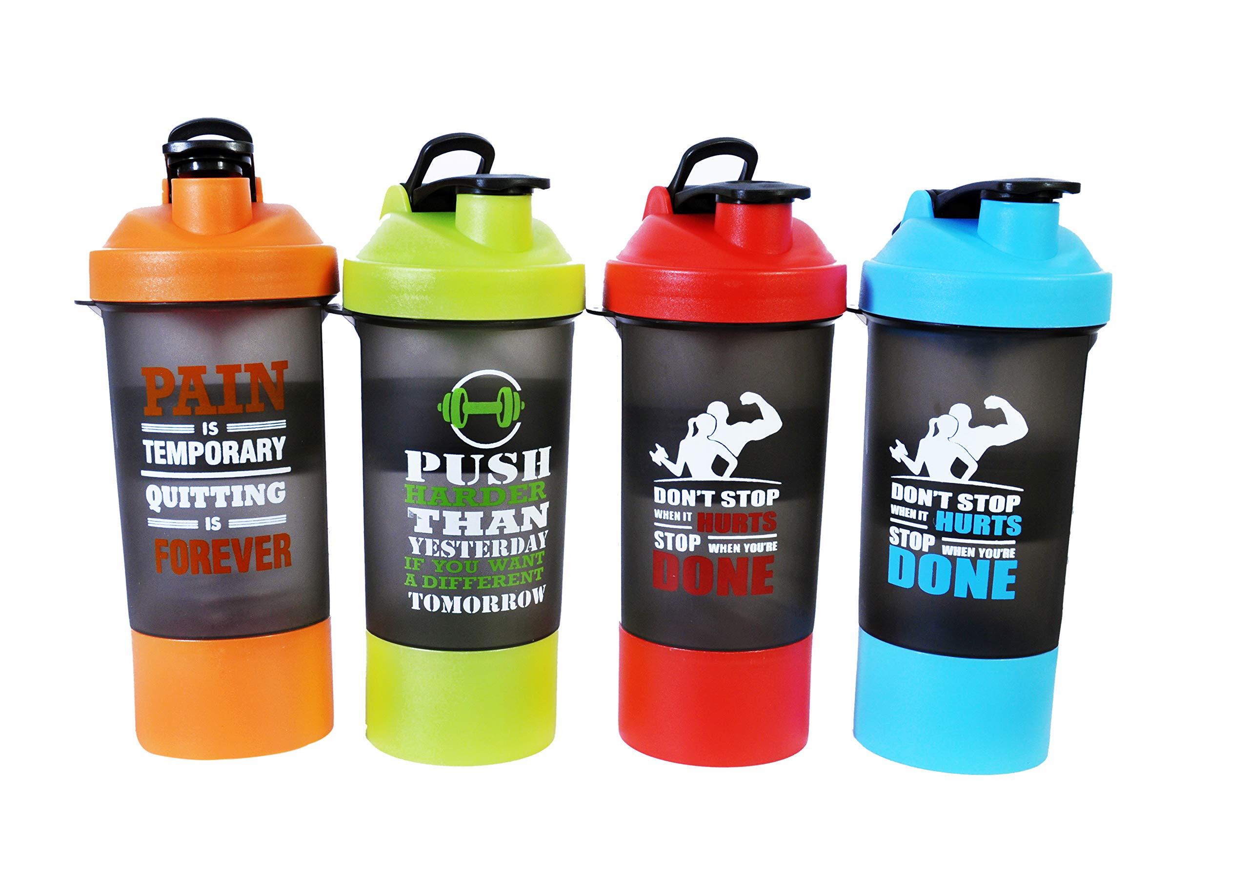 KAANTA CHAMUCH Protein Shaker Blender Bottle for Whey Protein Mix, Gym Water Bottle with Stainless Steel Blender Ball,with Extra Compartment, 100% Leakproof Guarantee, BPA Free Material 750 ML Multicolor