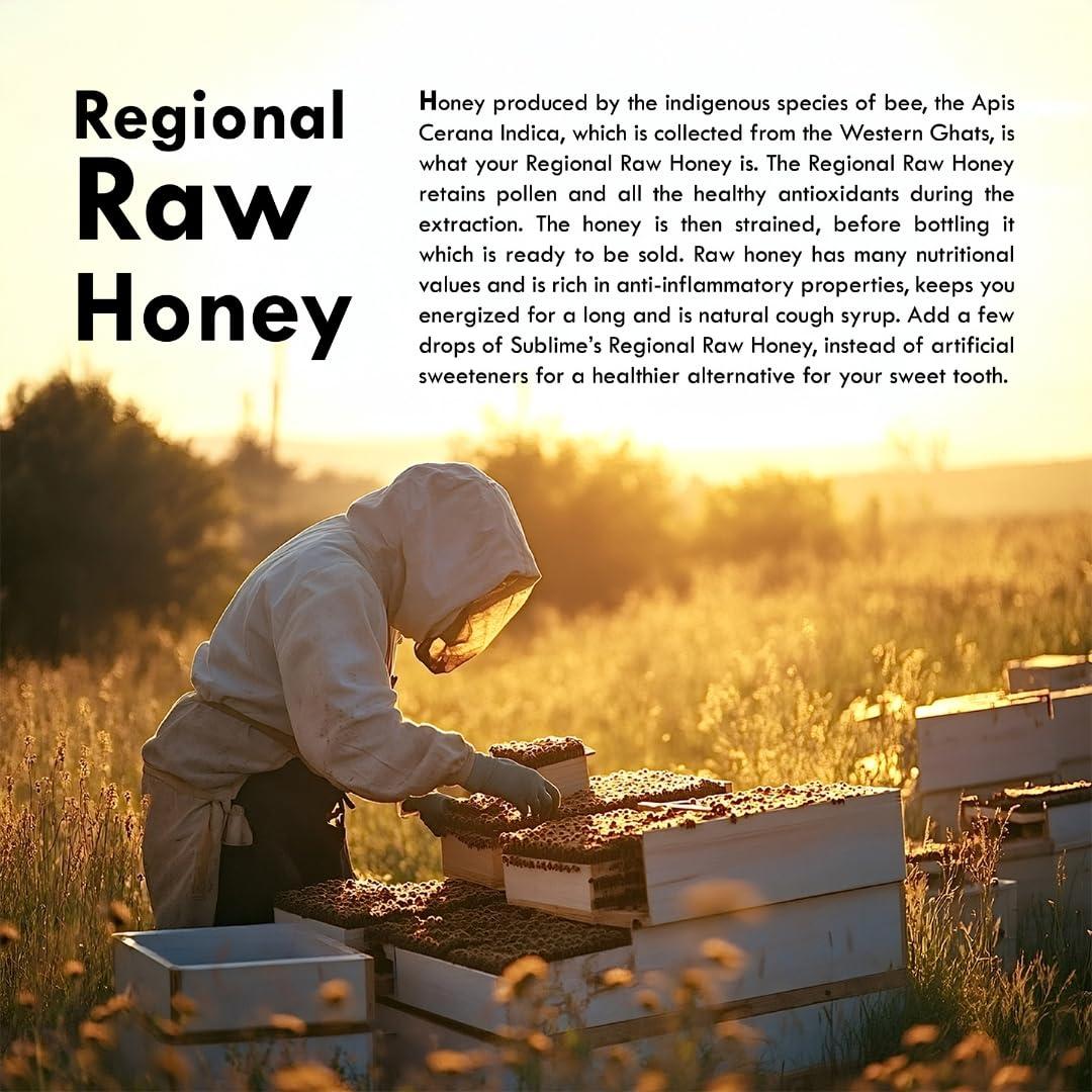 Sublime Inspiring Awe Sublime House of Tea | Regional Raw Honey (225g) | No Added Sugar | Pure Raw, Unprocessed and Organic | Rich in Antioxidants | Naturally Sweet | Keeping Sugar Cravings at Bay