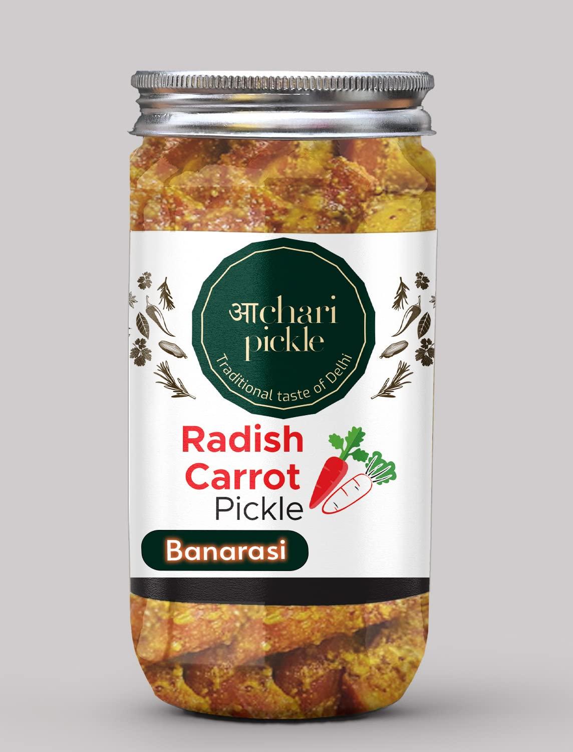 Achari Pickles Banarasi Carrot Radish Pickle, Home Made, Gajar Mooli ka Achar 400 GM I Taste Bhi Health Bhi I Homemade & Organic Pickle