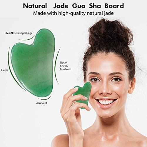 SAMJU SAMJU Premium Jade Roller & Gua Sha Set - Face Roller Massage Tool, Green Aventurine Applicator for Face, Neck and Body Muscle - Relaxing and Stimulating Blood Flow, Relieve Fine Lines & Wrinkles