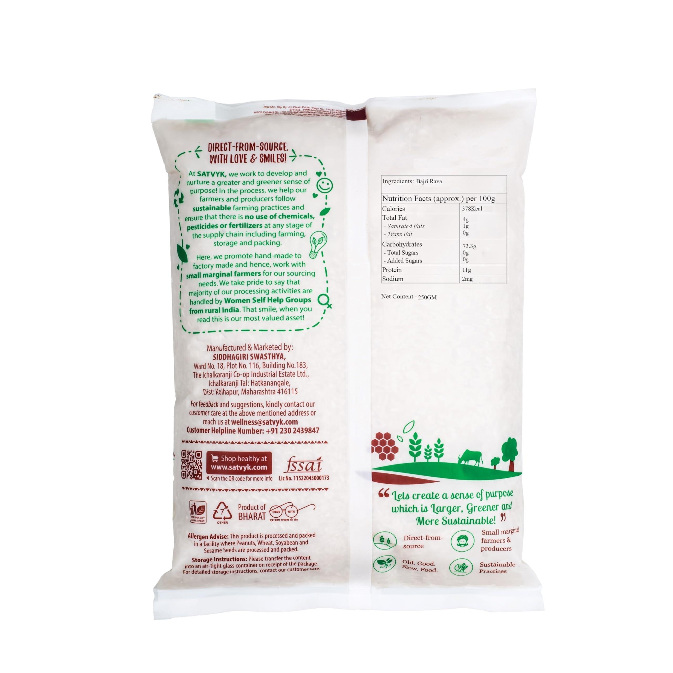 S Siddhagiri\'s SATVYK THE HEALTH re STORE S Siddhagiri\'s SATVYK THE HEALTH re STORE Organic Bajra Rava (250gm) - Unpolished Pearl Millet Suji | Stoneground Millet Rava Upma | Pearl Millet Upma Rava | High Plant Protein & Fiber