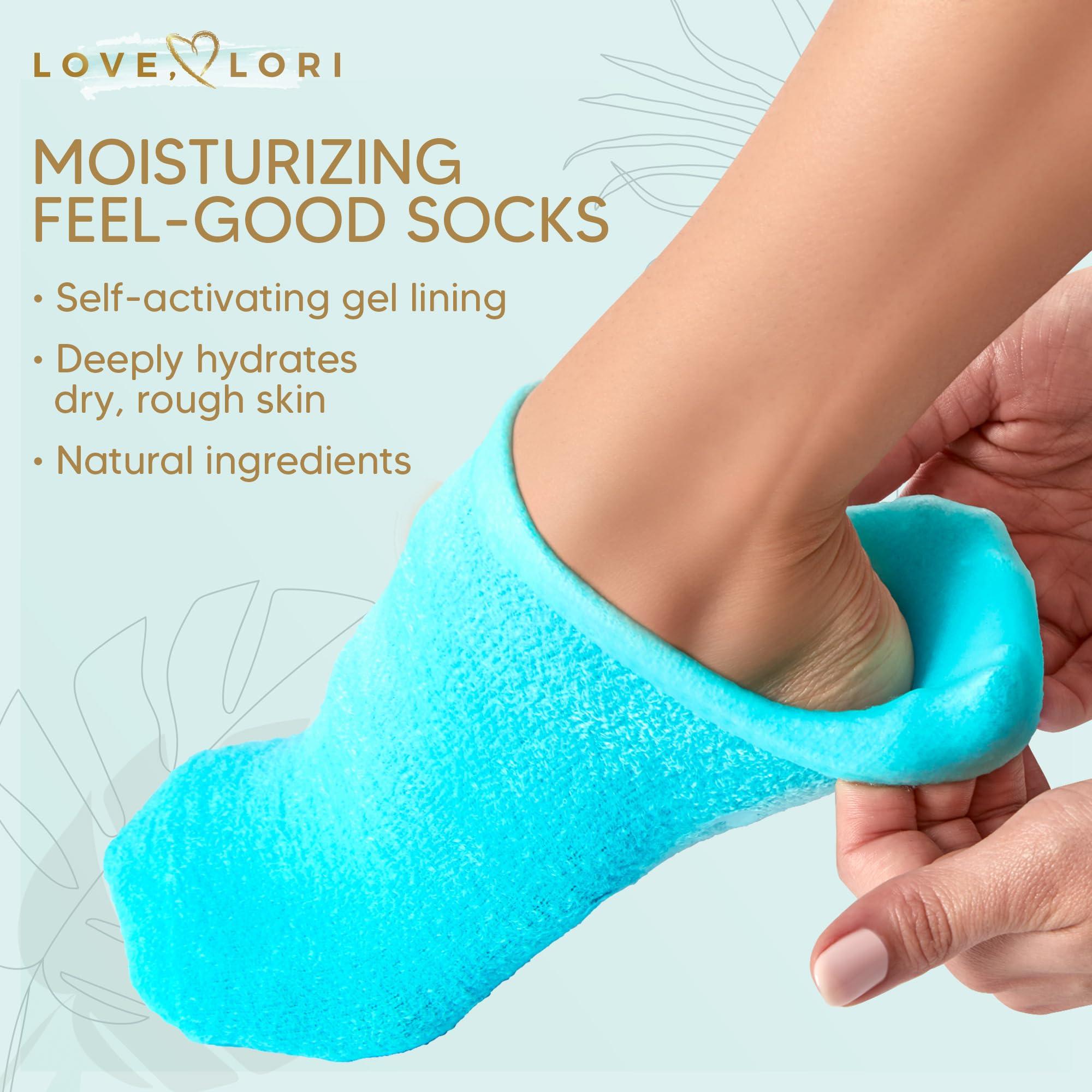 LOVE, LORI Moisturizing Socks & Gel Socks for Dry Cracked Feet Women by Love Lori - Foot Moisturizer Socks & Reusable Lotion Socks for Cracked Heel Repair - Stocking Stuffers for Women, Fits up to Women Size 8.5