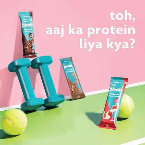 Phab Phab Assorted (Chocolate Brownie, Mocha Nut Fudge, Strawberries & Greek Yogurt) 21G Protein Bars (Pack Of 6), Fitness & Immunity With Goodness Of Dates-390 Gram