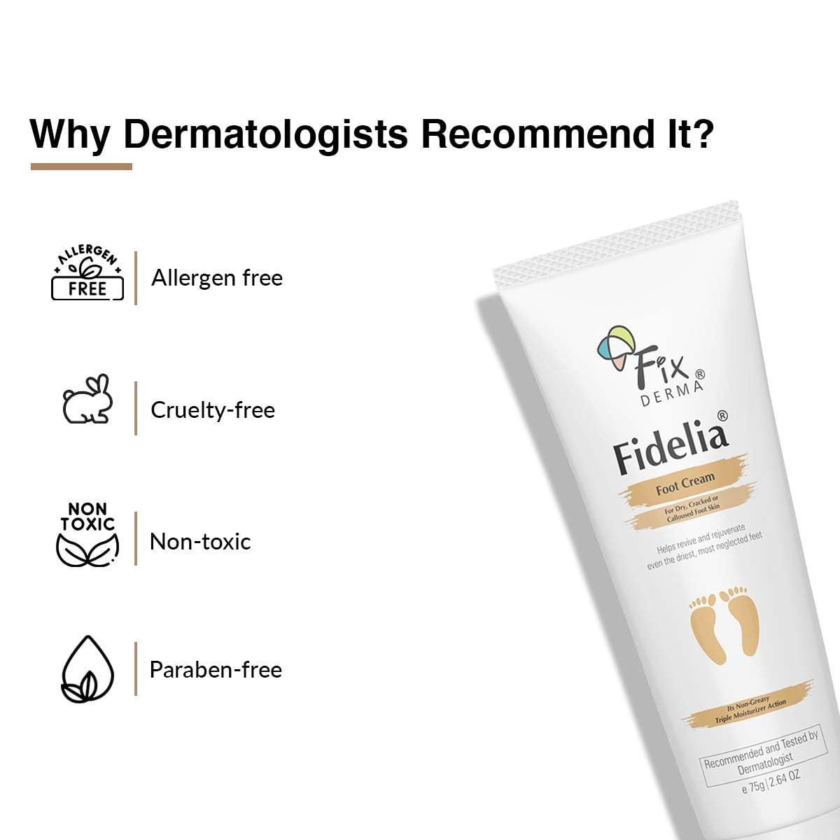 FIXDERMA Fixderma 5% Lactic Acid, 15% Urea, 3% Glycerine Fidelia Foot Cream For Dry & Cracked Feet, Moisturizes and Soothes Feet, Heel Repair Paraben & Sulphate Free, All Skin Types 75gm