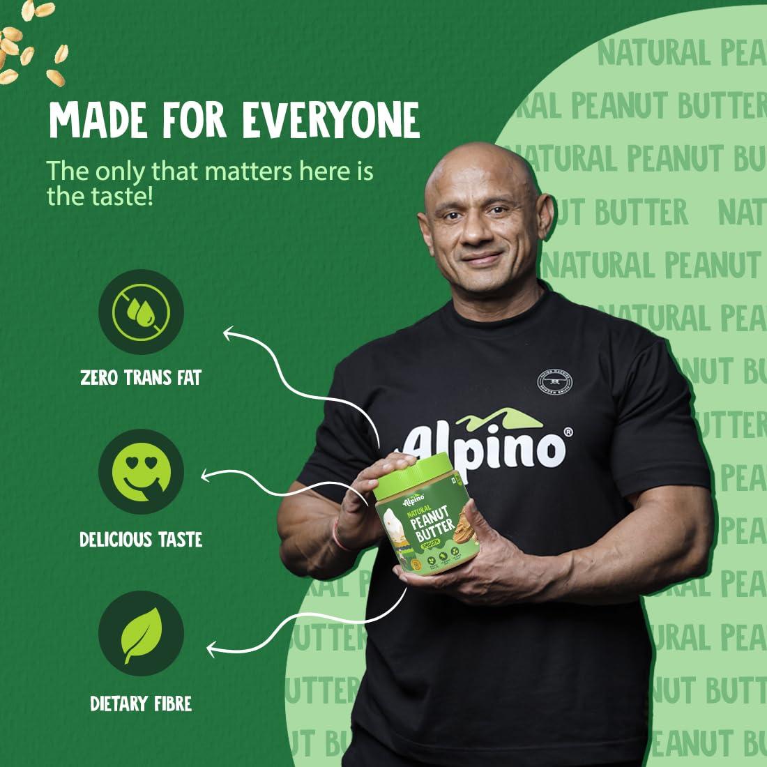 Alpino ALPINO Natural Peanut Butter Smooth 800g - Made with 100% Roasted Peanuts - 30g Protein, No Added Sugar & Salt, non-GMO, Gluten Free, Vegan Plant Based, Unsweetened Peanut Butter Creamy 400g, Pack of 2