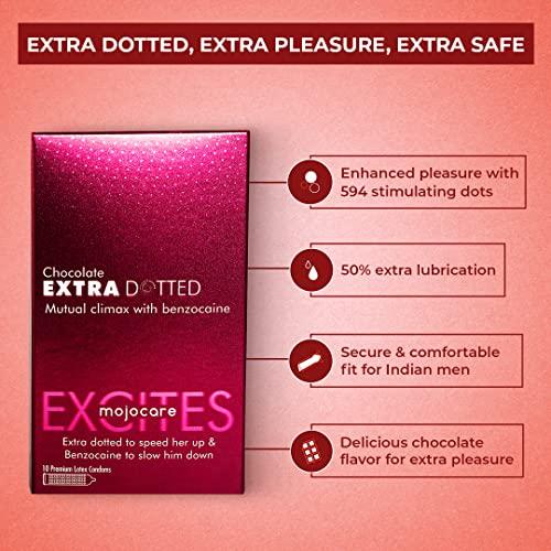 Mojocare Mojocare Excites Extra Dotted Chocolate Condoms for Men - 10 Sheets | Enhanced Stimulation | Improve Endurance | Extra Lubrication | Chocolate Flavor | 598 Dots