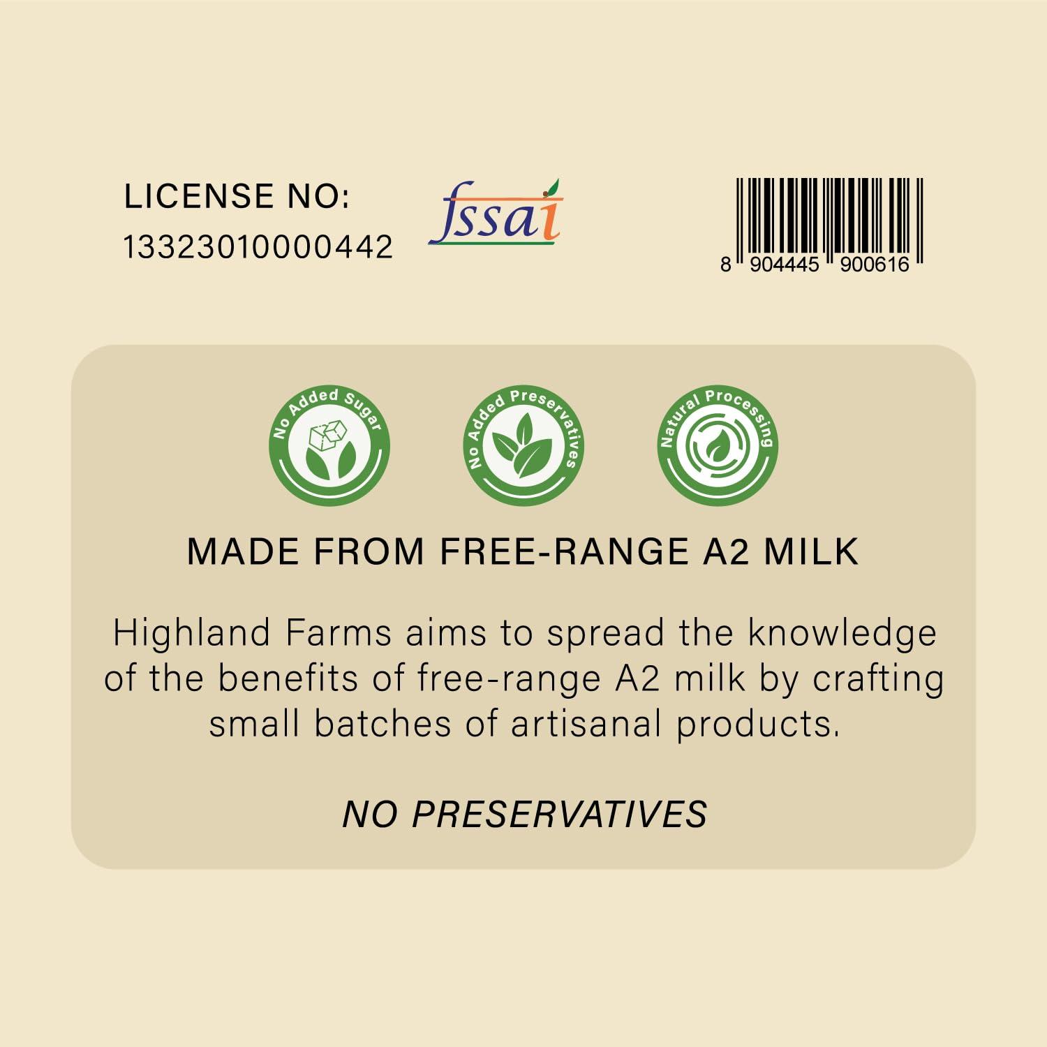 Courtyard farms private limited Highland Farms A2 Cow Milk Yellow Unsalted Butter |Traditional Method of Butter Making | Free Range Cow Milk | No Preservatives | 200gm