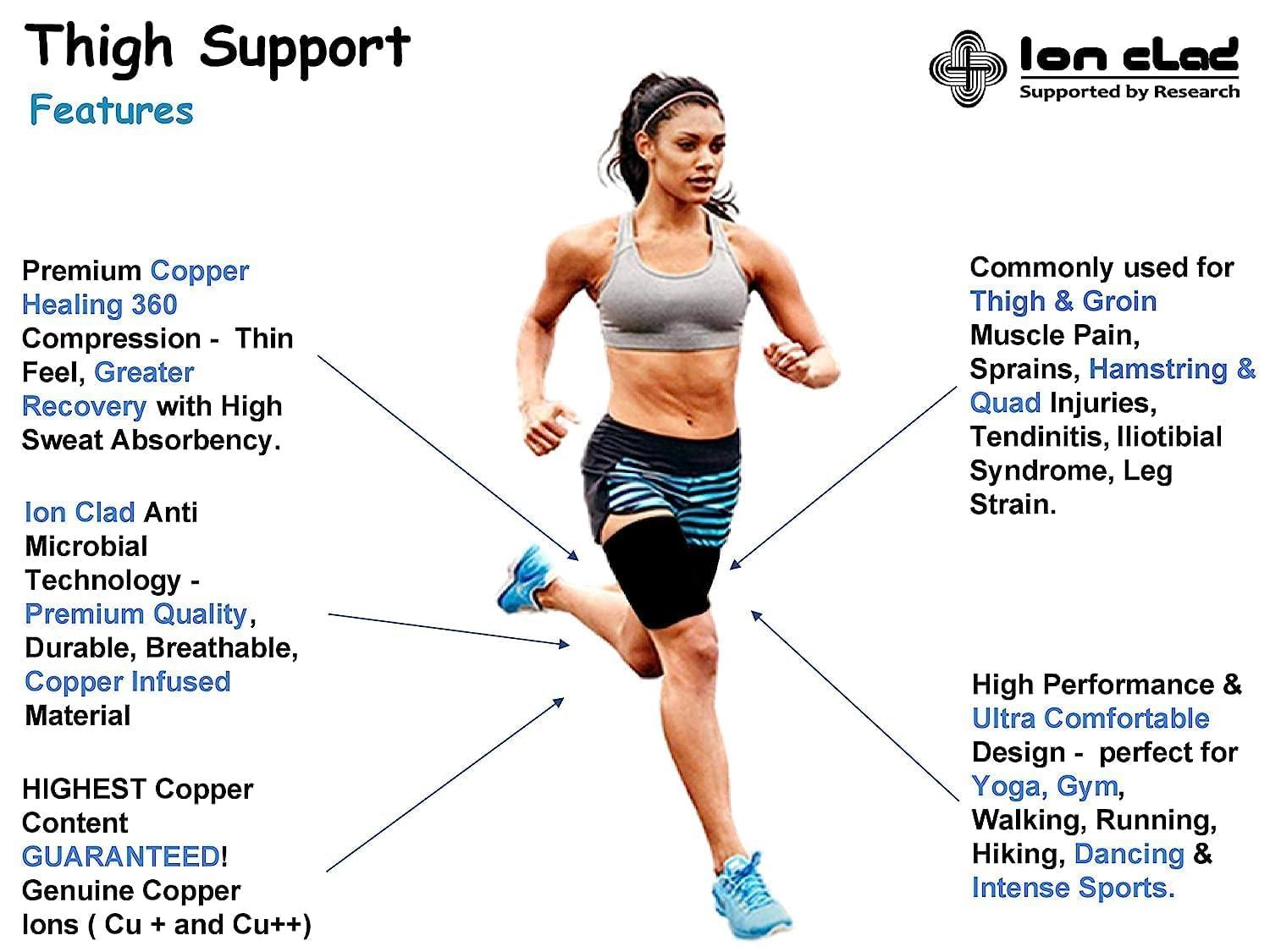 Ion Clad Ion Clad Copper Compression Adjustable Thigh Sleeve - Hamstring Quad Wrap.Support for Pulled Groin Muscle, Sprains, Tendinitis, IT band. Workouts, Pain Relief & Recovery Brace - Unisex(Pair) (L)