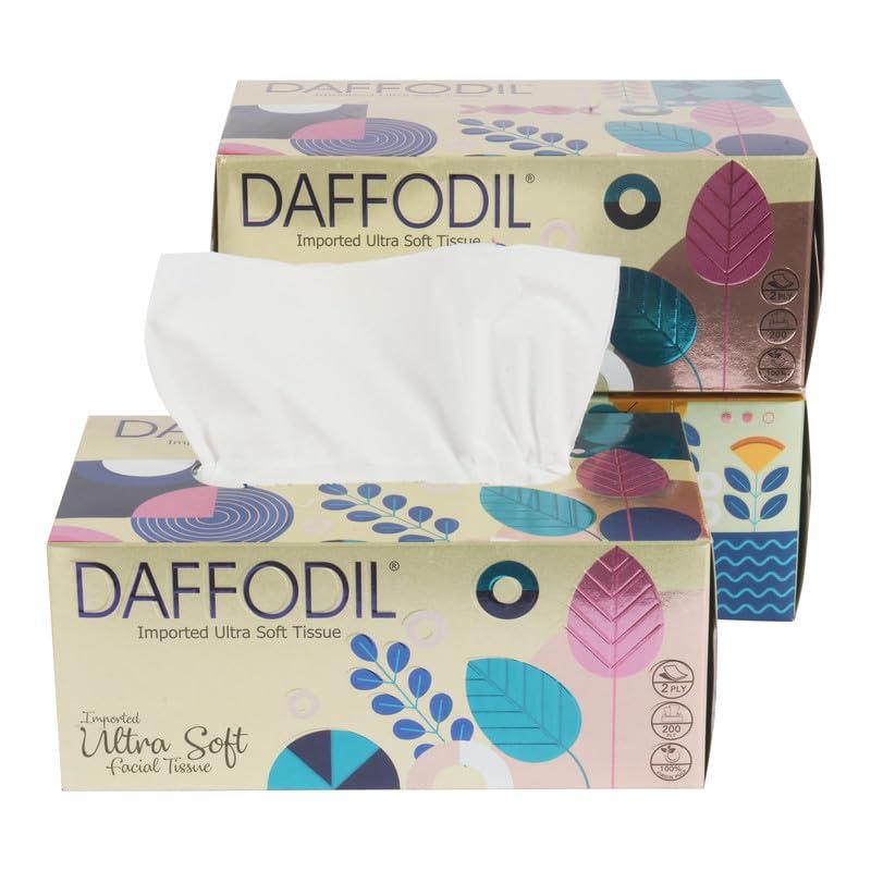 DAFFODIL DAFFODIL 2Ply Facial Tissue Carton Soft and Durable Tissue Papers for Car, Convenient for Home or Car Use Tissue Paper, Pack of 3 Boxes (200 Pulls/Box) Total 600 Pulls, 1200 Sheets