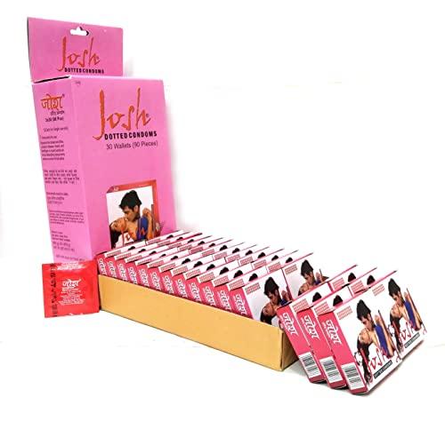 Josh Josh Pink Coloured Lubricated Dotted condoms for Sex Condoms for Men Pack of 30 Wallets (90 Condoms)