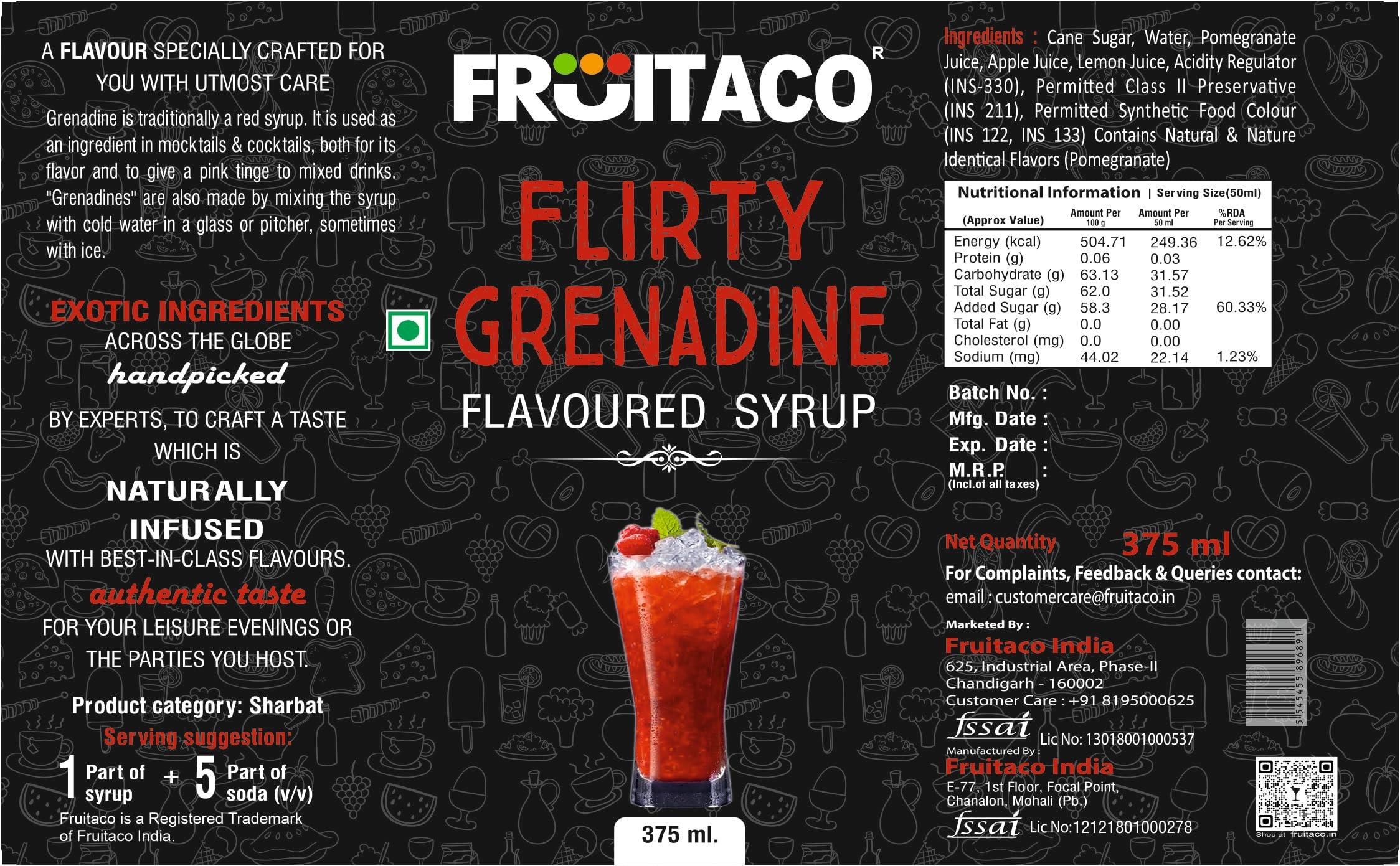 Fruitaco Fruitaco Blue Curacao Liquid Syrup Grenadine Green Mint Mojito Mint - Mocktail Syrup, Cocktail Mix, Cocktail Syrup Mojito Syrup Perfect For Mocktails&Cocktails,Mint Syrup Flavor Pack Of 4 (375 Ml)