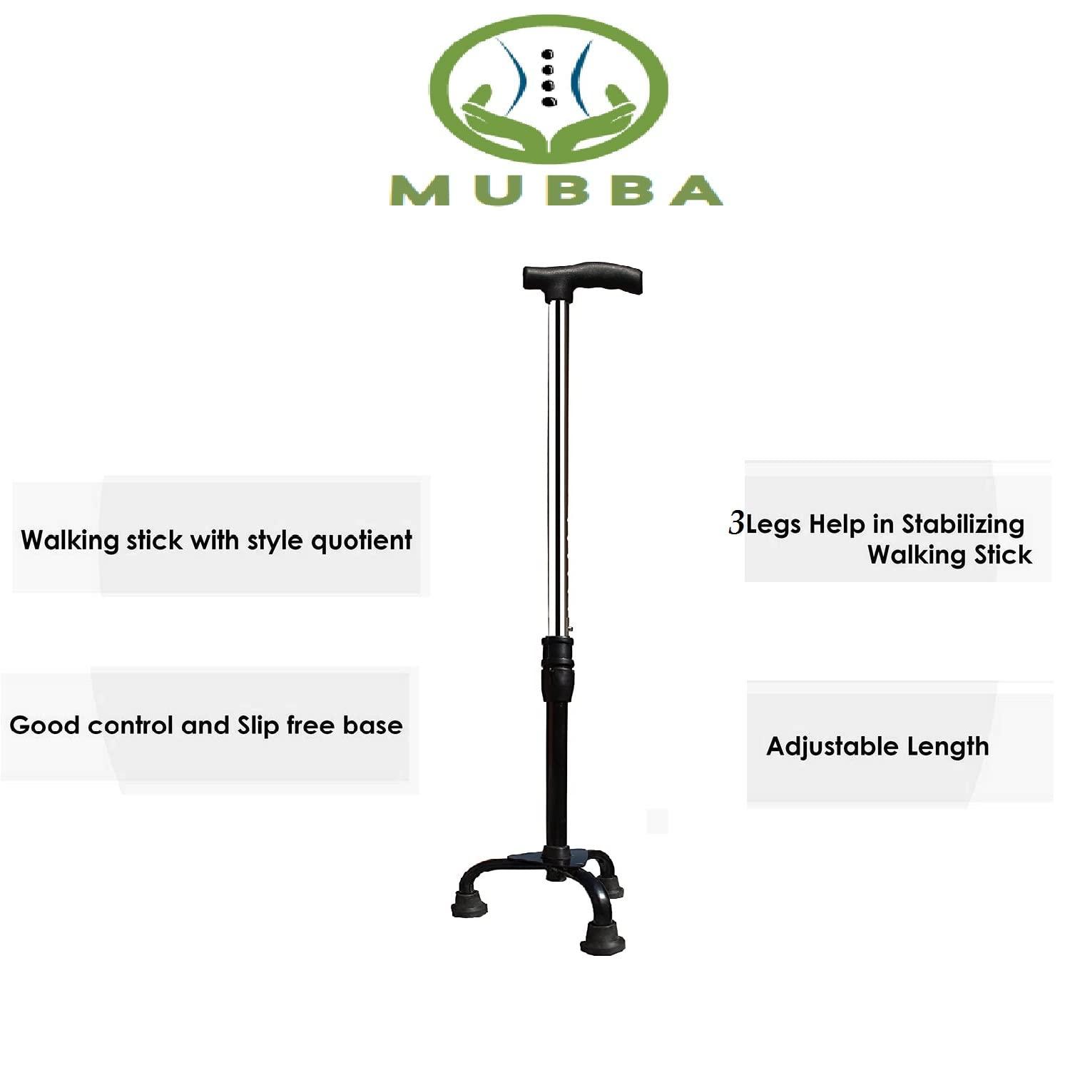 MUBBA MUBBA 3Leg Walking Stick Height Adjustable Tripod Stick and Iron Canes Chrome