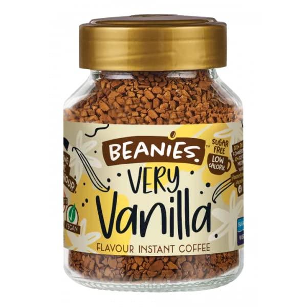 Beanies The Flavour Co BEANIES Flavoured Instant Coffee Powder - Very Vanilla Hot & Cold Coffee Makes 25 Cups 100% Arabica Light Roasted Coffee Sugar Free 50g. Bottle (Very Vanilla)