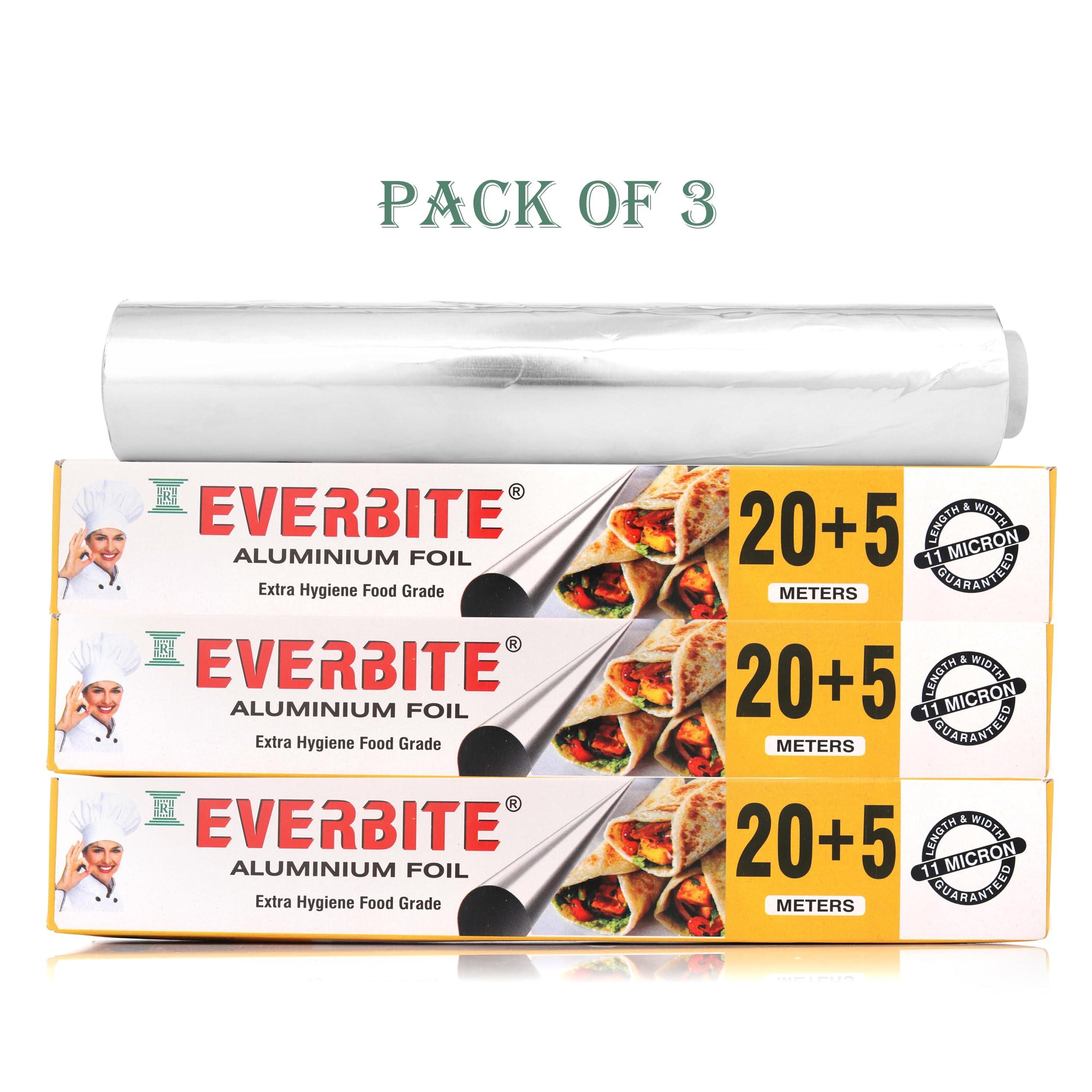 Everbite Everbite Aluminium Foil Paper/foil paper for Kitchen/Eco-Friendly Freshwrapp Aluminium Foil Food wrap/Bacteria Resistant/Disposable/Food Parcel Length 25Mtr - Combo Pack of 3