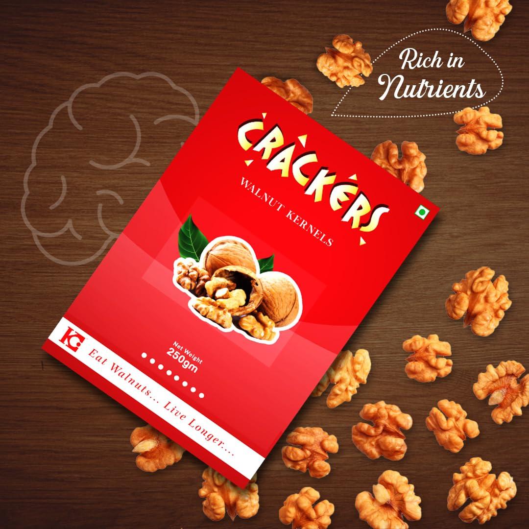 GO Go Crackers Kashmiri Brown Halves Walnuts Kernels (Without Shell) -Pack of 3 x250 g| Walnuts Dry Fruits | Organic Walnuts | Walnuts Kernels for Snacking & Baking