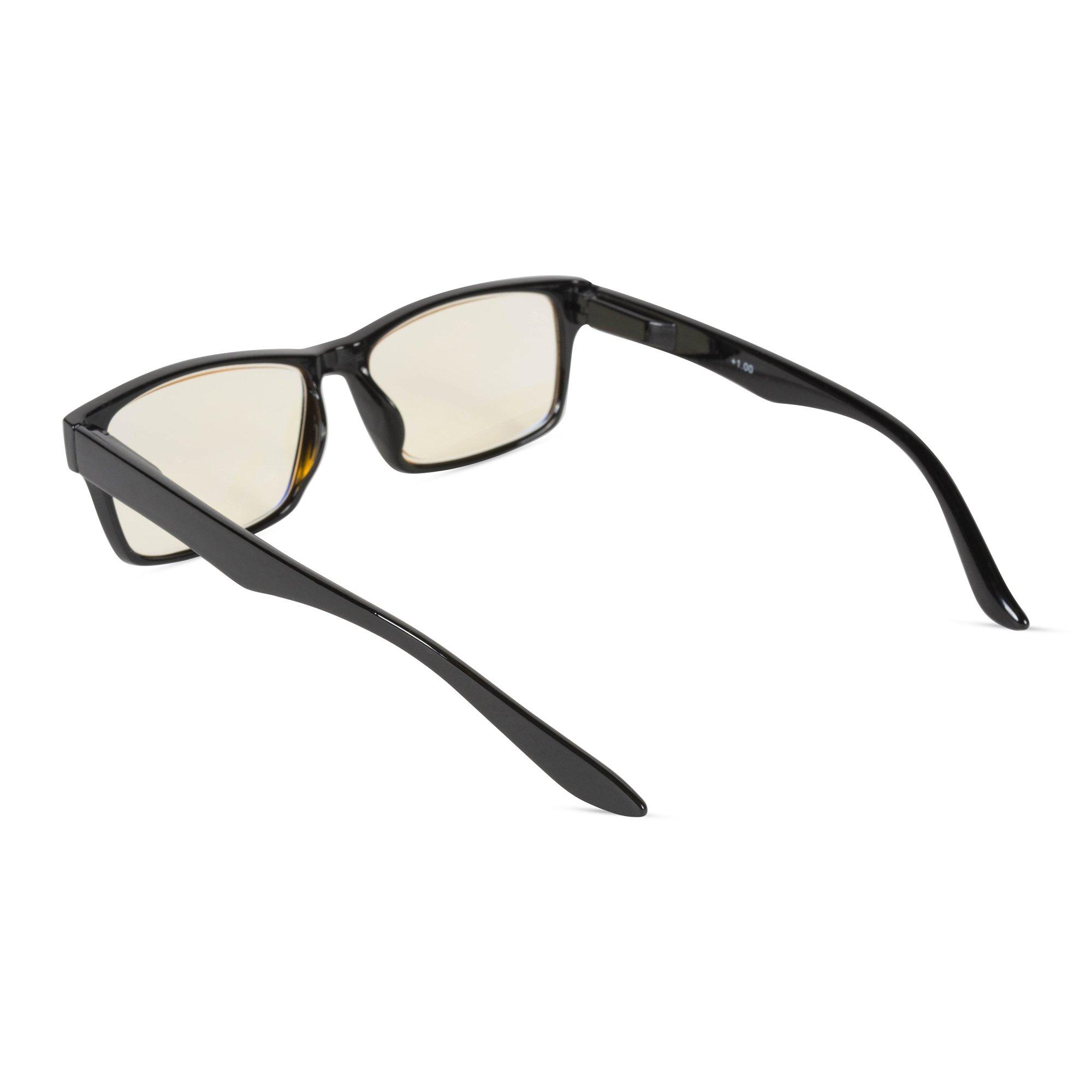 DII Inner Vision Eye Strain Relief Computer Screen Reading Glasses w/Case - Anti Blue Light, Anti Glare, Scratch Resistant, Spring Hinges - Unisex, (4.0 x Magnification), Black