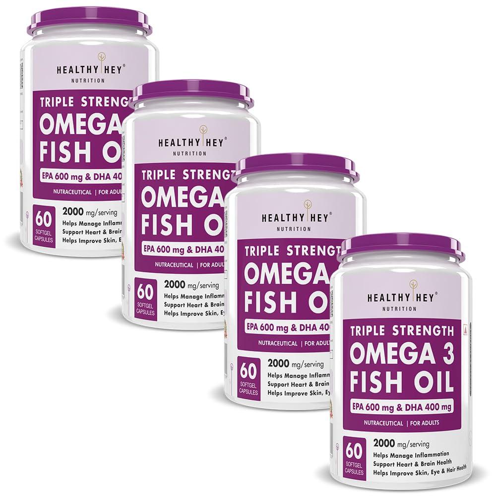 HealthyHey Nutrition HealthyHey Nutrition Fish Oil - Omega 3 Mercury Free (2000 Mg) Burpless - 60 Softgel (600 EPA & 400 DHA) - Pack of 4
