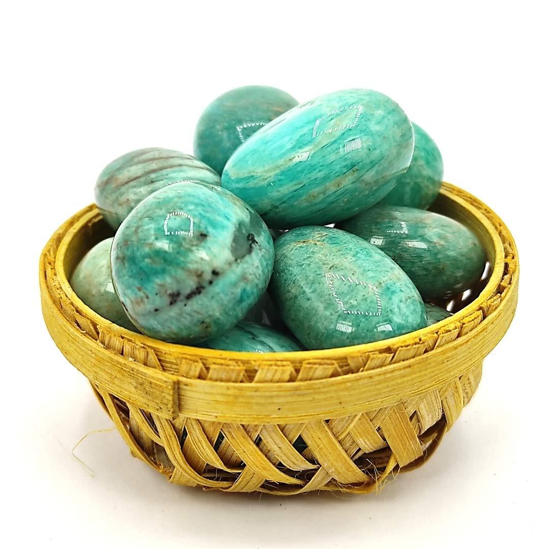 Plus Value Plus Value Amazonite Tumbled Stones AAA+ Pebbles for Vastu Feng Shui Chakra Aura Personal Reiki Healing Crystals (200 Grams, with Basket)