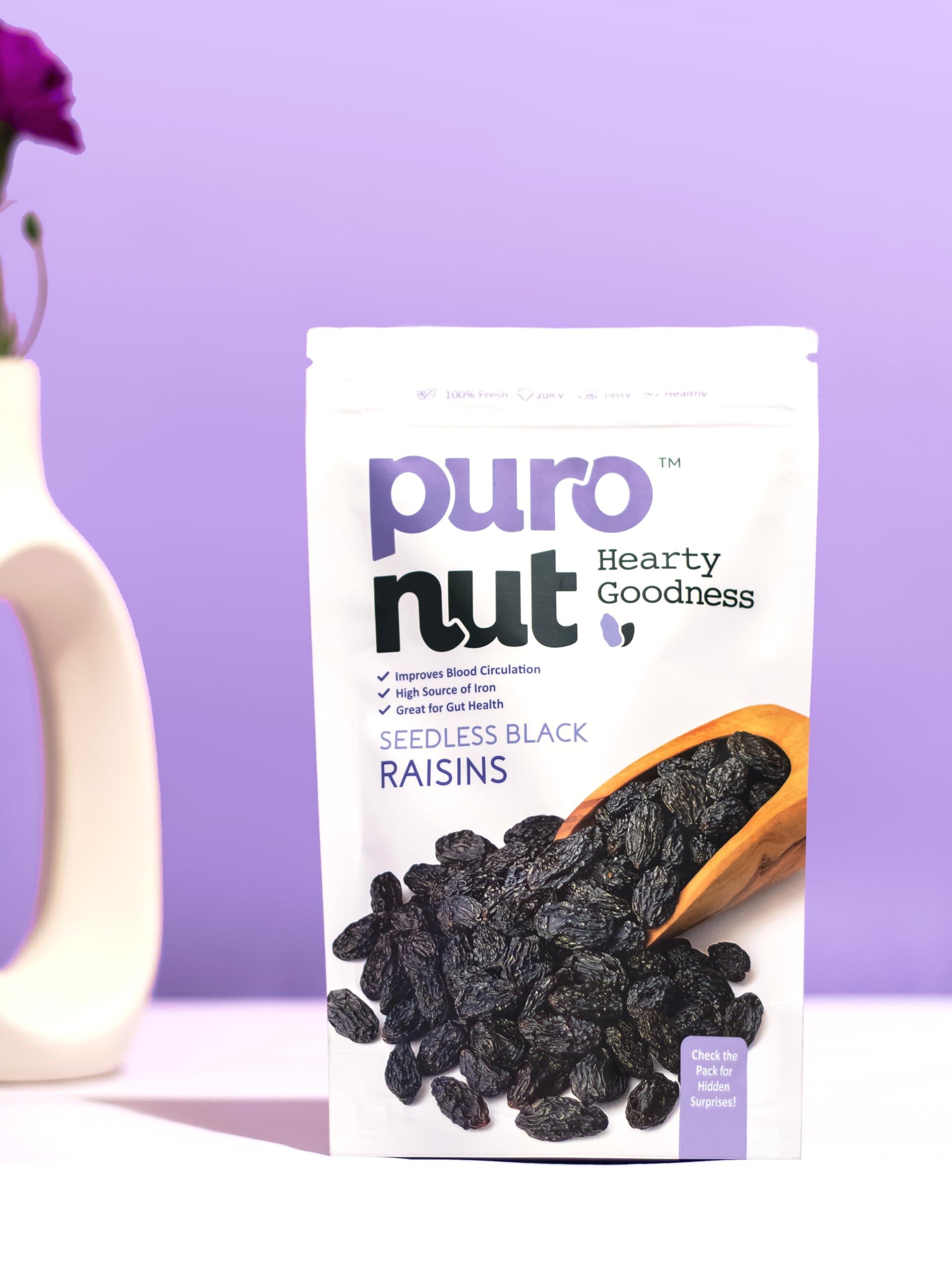 PURO NUT Puronut 100% Natural Premium KING SIZE Afghani Seedless Black Raisins, Pack of 5 (200g x 5) | Kali Kishmish | Munakka Dry Fruits | Delicious & Healthy Snack