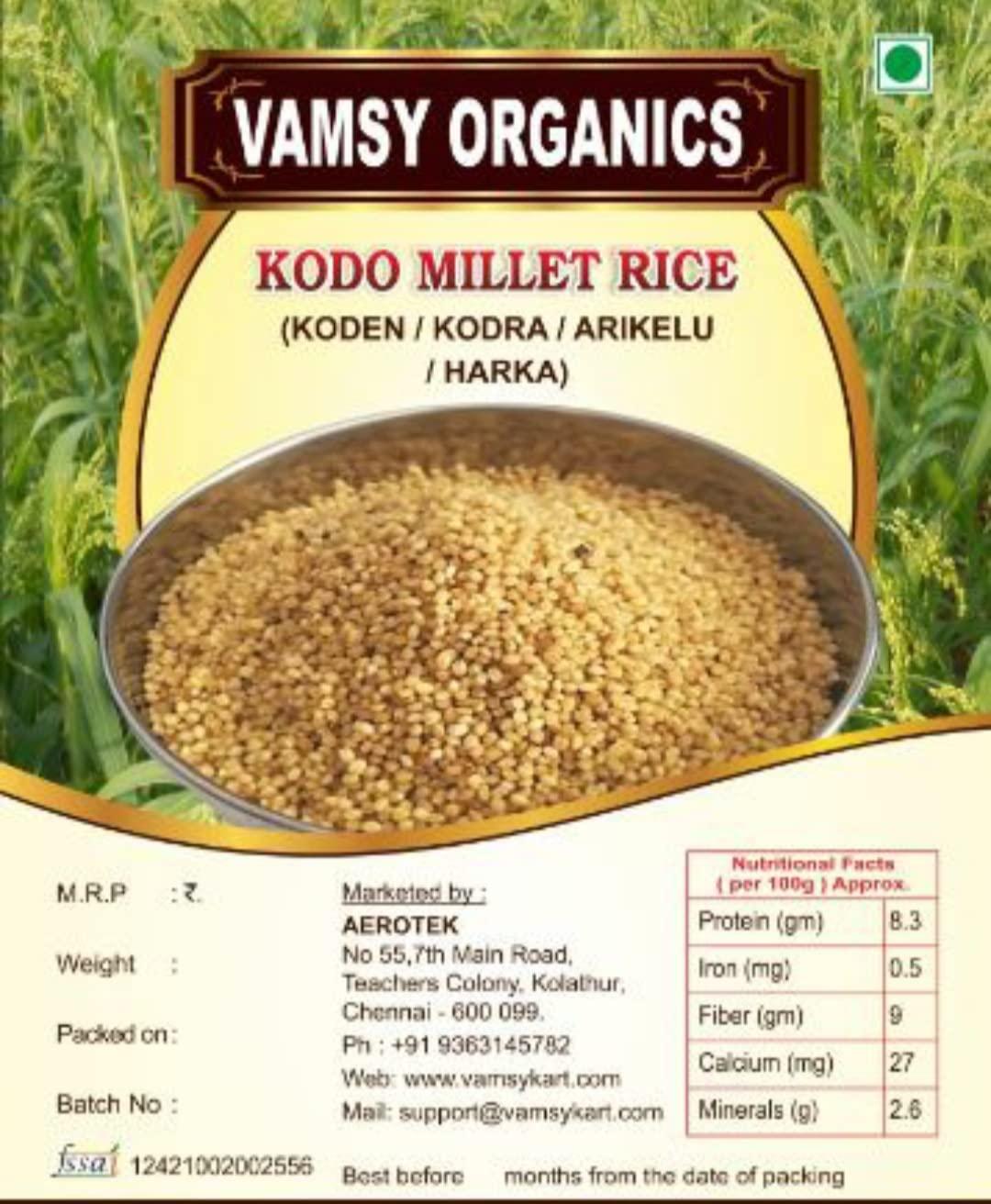 VAMSY ORGANICS VAMSY ORGANICS Kodo Millet | Kodri | Natural Grains(2kg)Koovaragu,Arika,Kodua - (Kodra / Varagu / Arikelu / Hark / Varigu) | Native Low GI Millet Rice | High Protein & 100% More Fibre than Rice