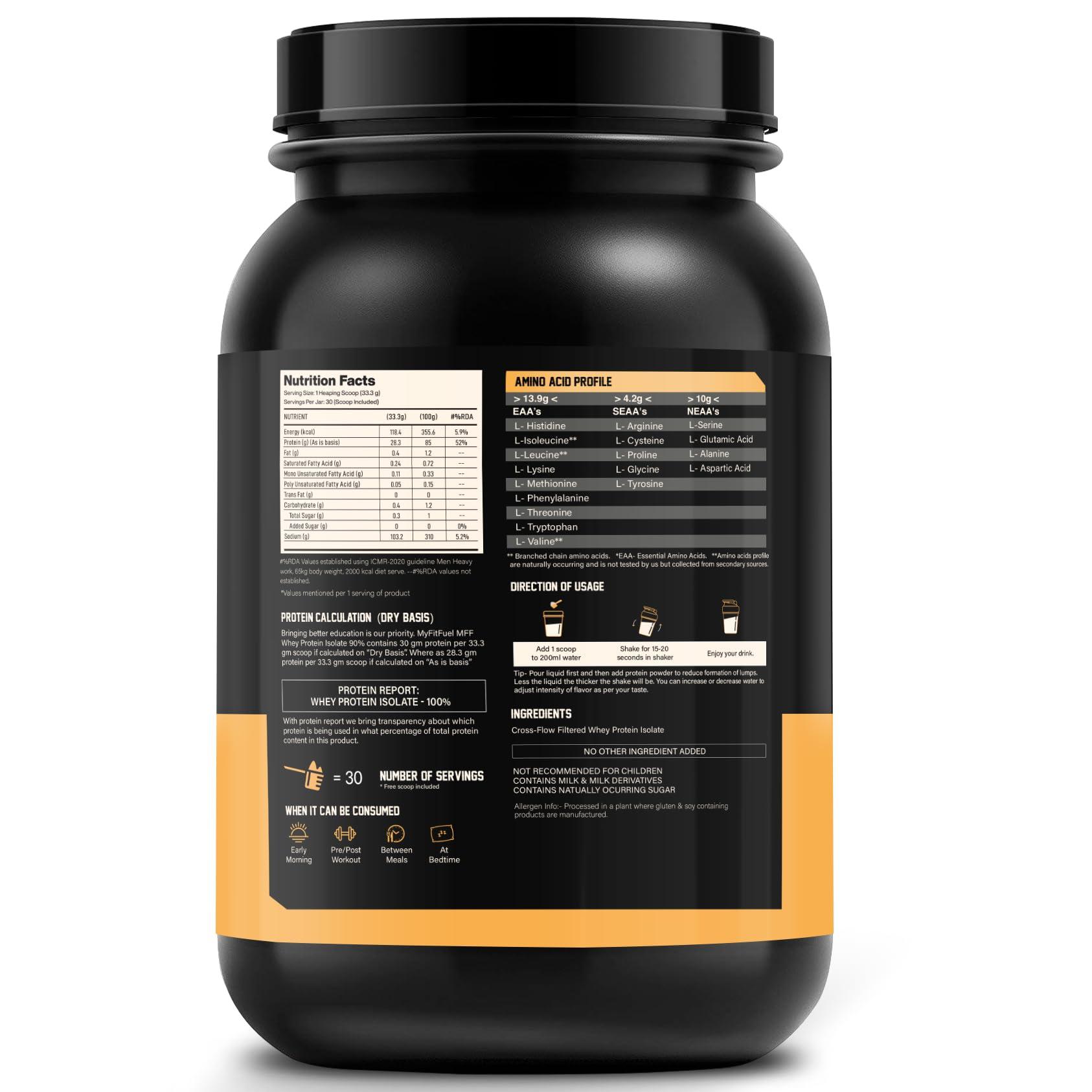 MyFitFuel MyFitFuel MFF Whey Protein 90 Isolate | 1 Kg, 30 Servings (Unflavoured) | Pure 100% Isolate Protein