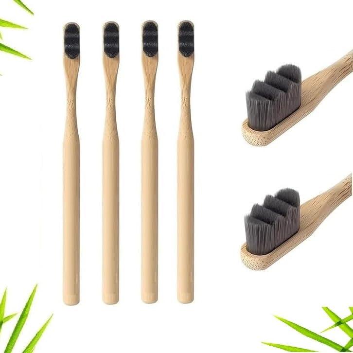 HMD INDIA HMD INDIA (Pack of 4) Wave Nano Bristle Round Handle Organic Bamboo Toothbrush With 20,000 Ultrafine Bristles | Eco-Friendly, Biodegradable | Doctor\'s Favourite BPA Free for Unisex