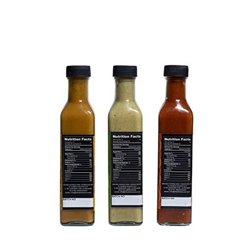 El Diablo Sauces All Natural Ingredient Gluten Free Spicy Hot Starter Sauces Combo Mango Garlic + Smoked Green Chili + Cranberry Ghost Chili Pack of 3