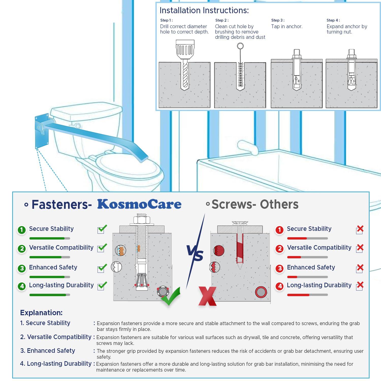 KosmoCare KosmoCare SS 304 Flip-up Toilet Grab Bar 26 inches