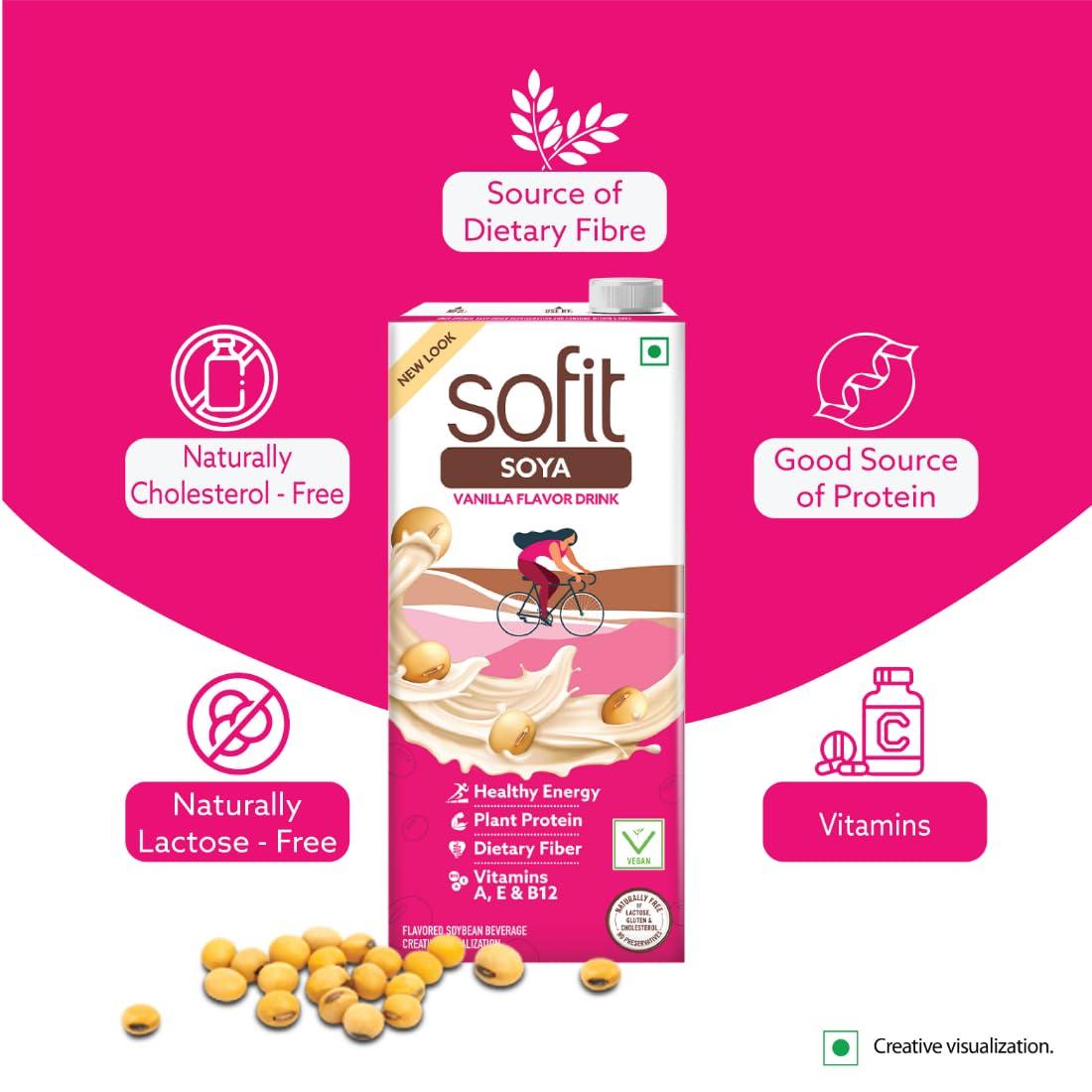 SOFIT Sofit Soya Drink Vanilla, 1000ml| Vegan Drink |Enriched with plant protein, dietary fibers, vitamins and calcium | Lactose Free | Gluten Free | Preservatives Free (Pack of 2)
