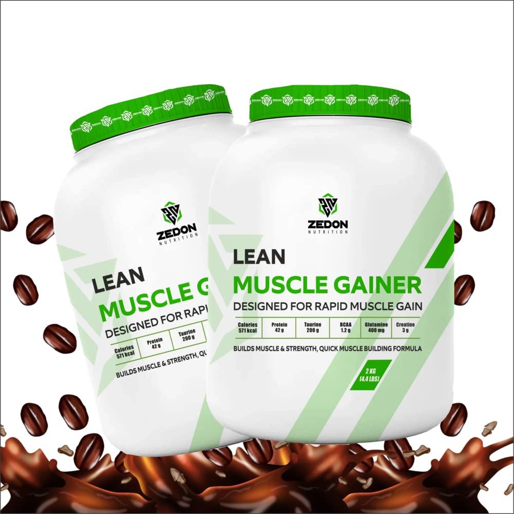 Zedon Nutrition Zedon Nutrition Lean Muscle Gainer | 42g Protein, Creatine, BCAA, Glutamine, Taurine | Muscle Building Whey Protein Powder Supplement for Men & Women (Coffee, 2KG)