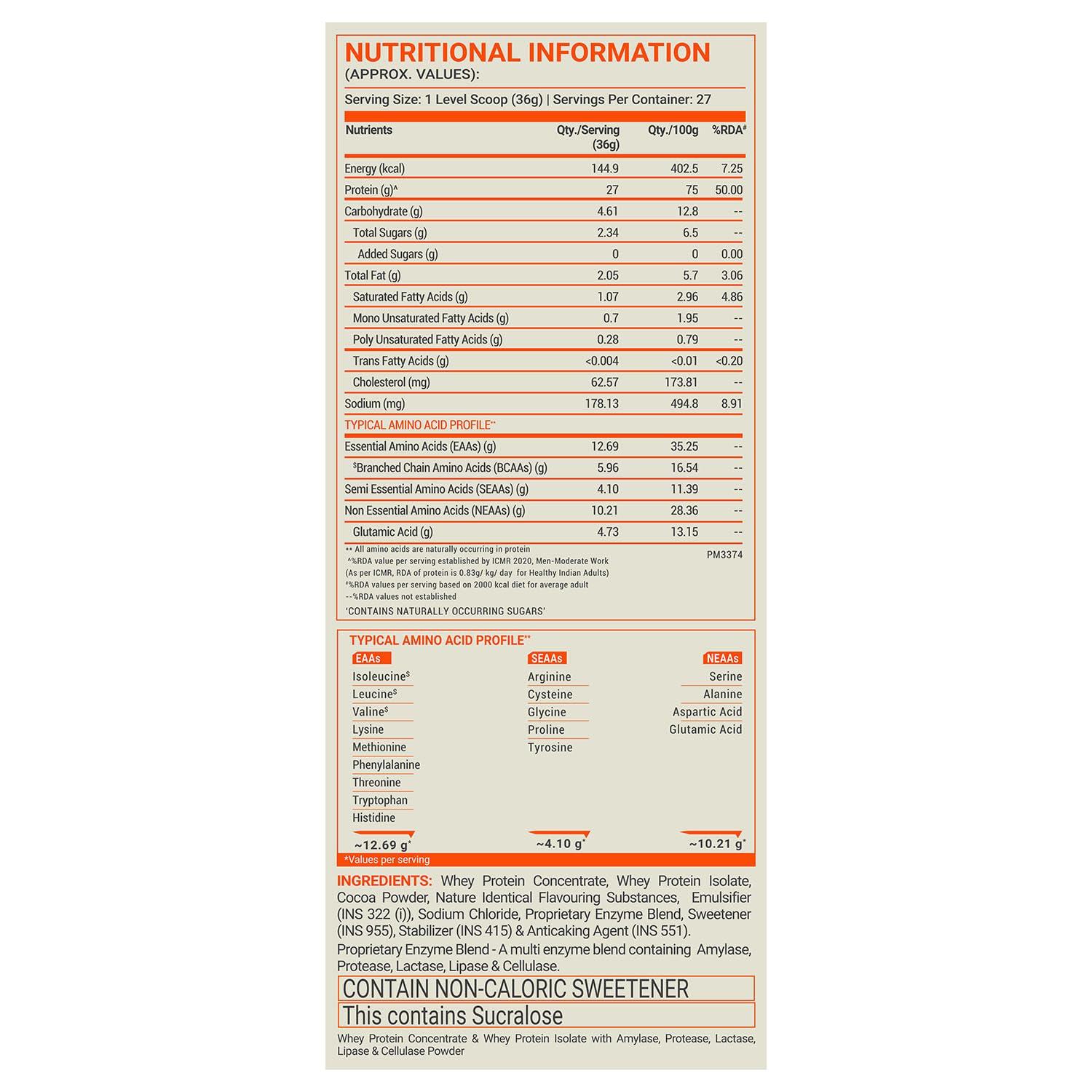 FUELONE FUELONE Whey Max (Chocolate, 1kg / 2.2lbs) | Whey Protein Concentrate & Whey Protein Isolate | 27g Protein