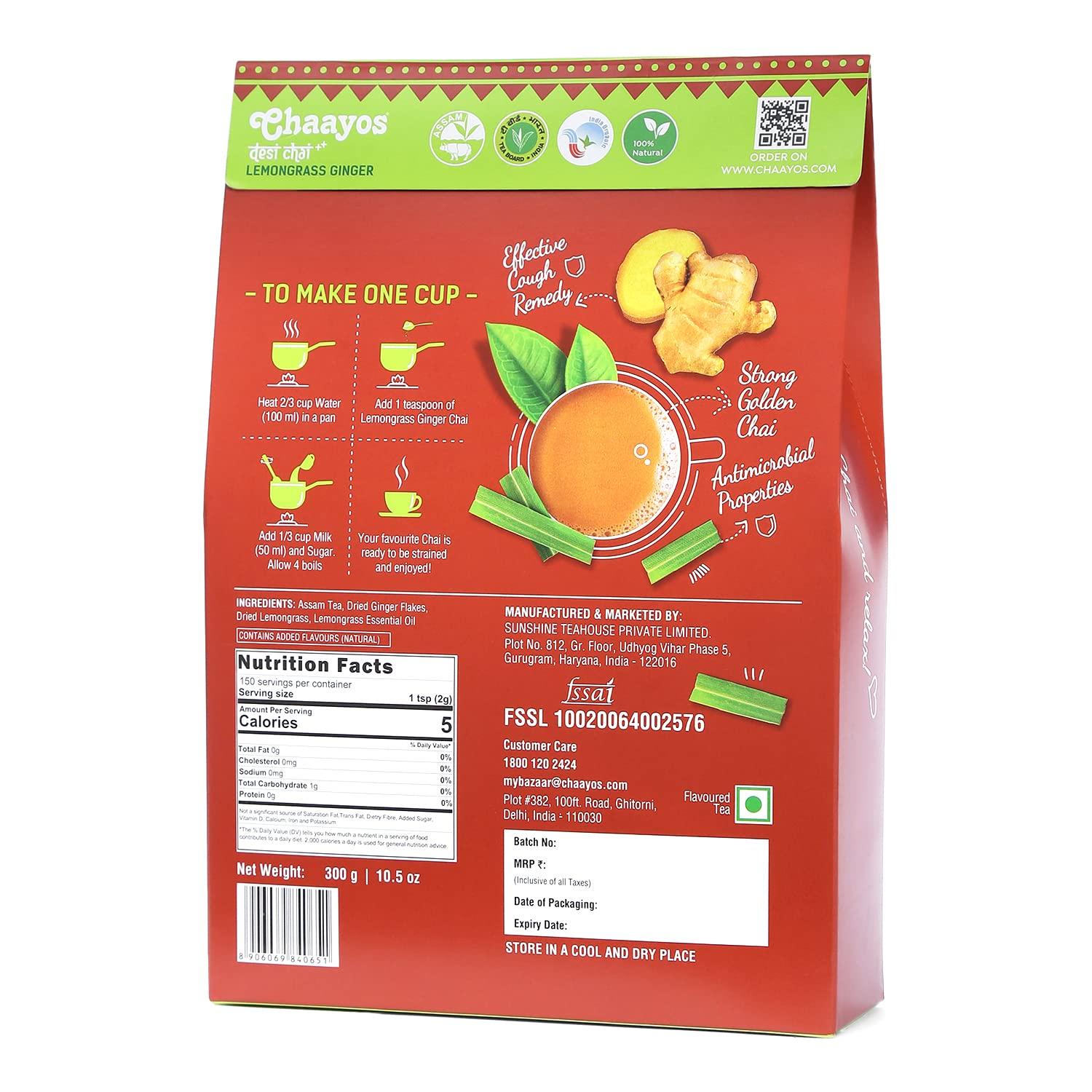 Chaayos Chaayos Lemongrass Ginger Tea - Premium Chai Patti for Cough & Cold Remedy (300g)
