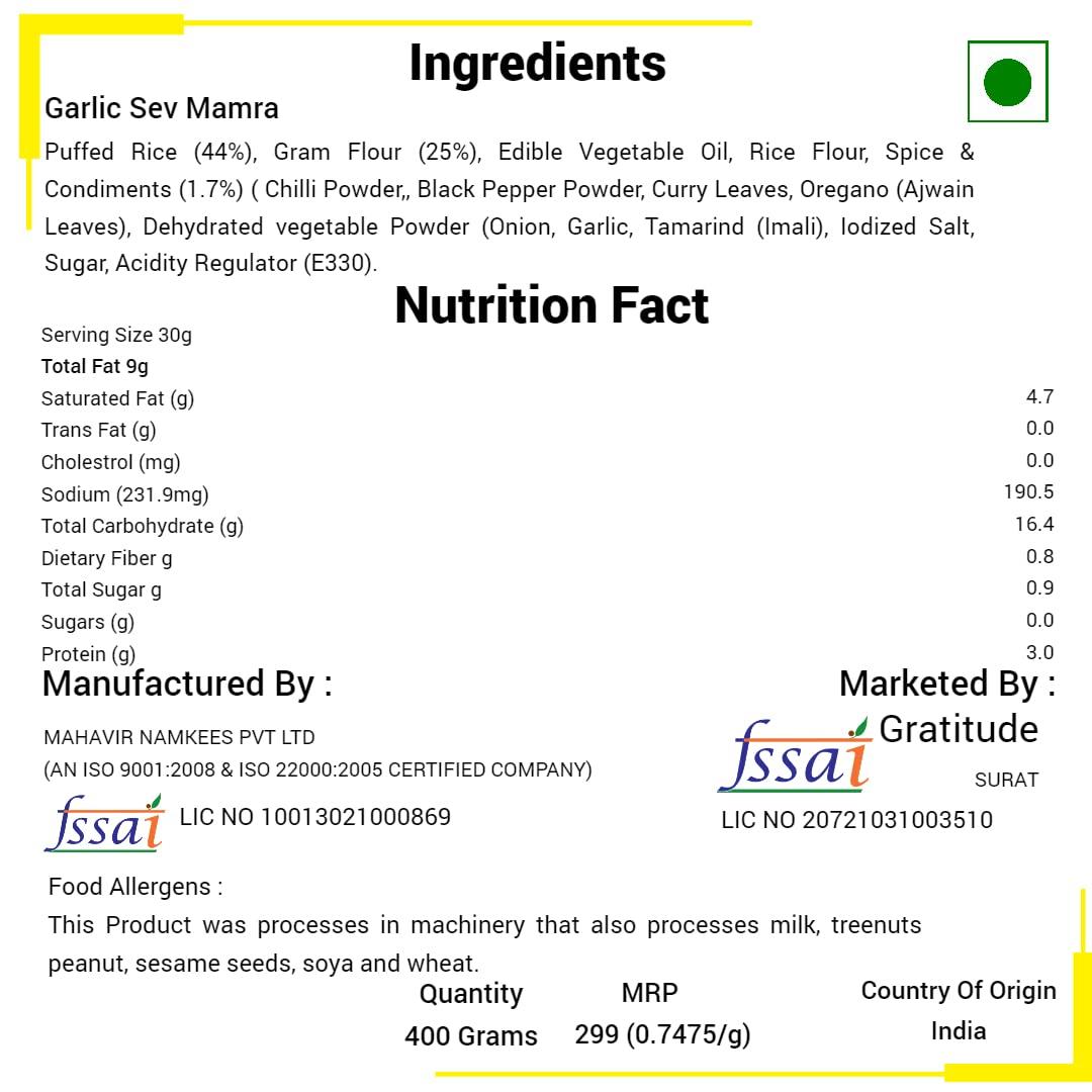 Gratitude Garlic Masala Sev Mamra/Sev Murmura/ Puffed Rice