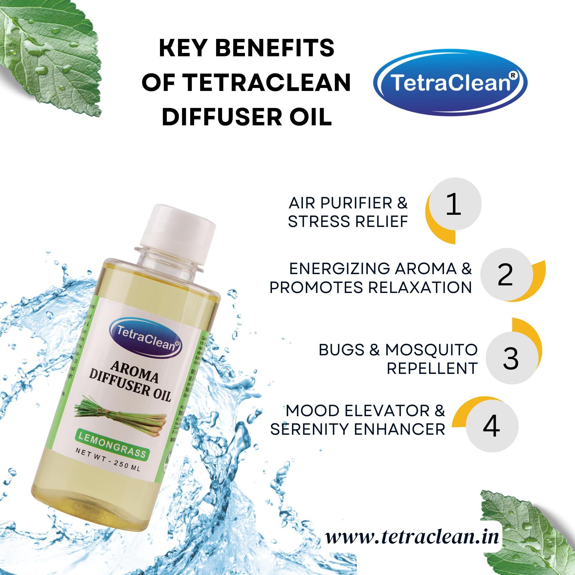 Tetraclean Tetraclean Lemon Grass Fragrance Aroma Diffuser Oil | For Home & Commercial Use, (250 ML)